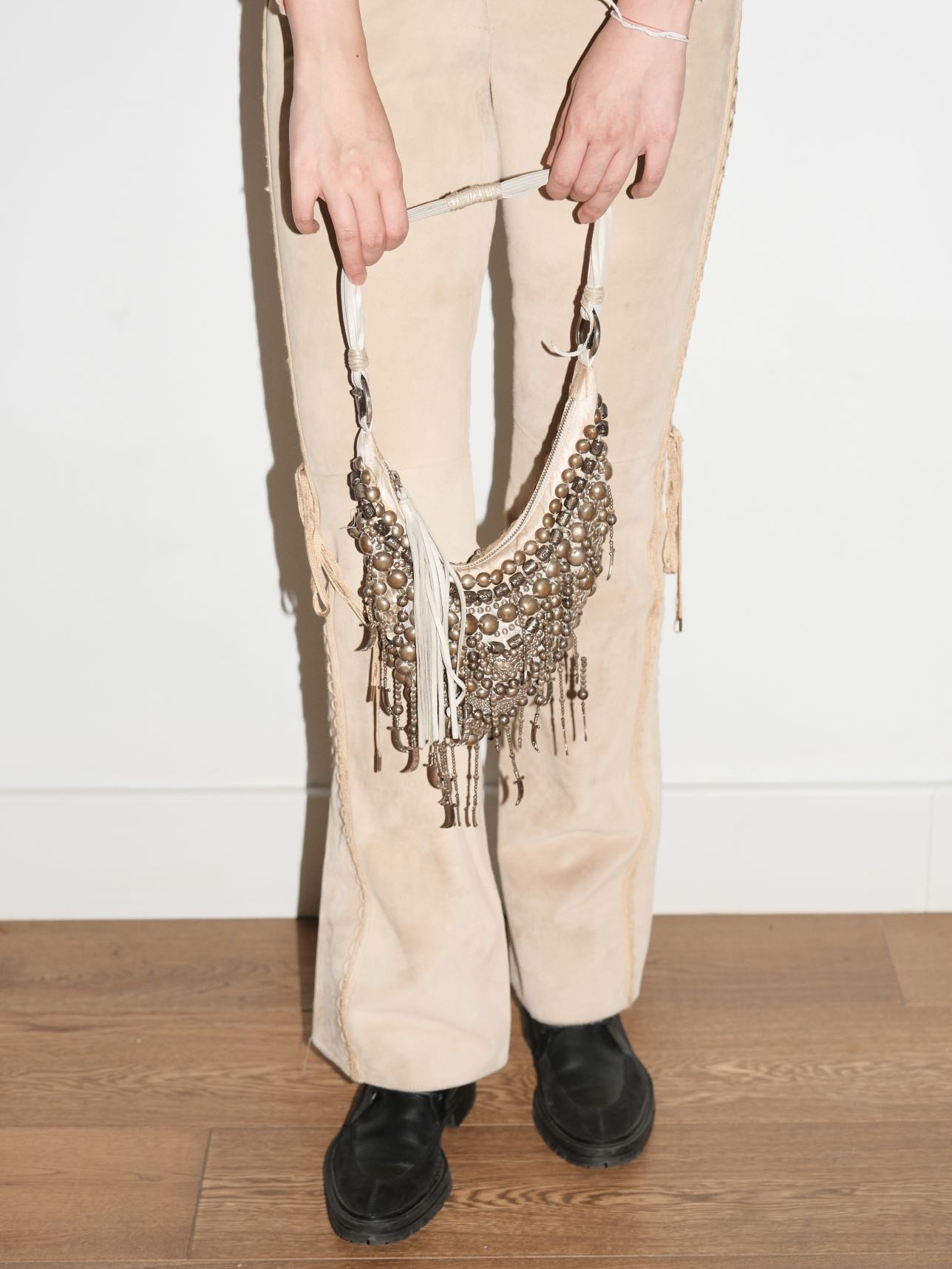 Cesare Paciotti Rare Heavy Metal Beaded Shoulder Bag