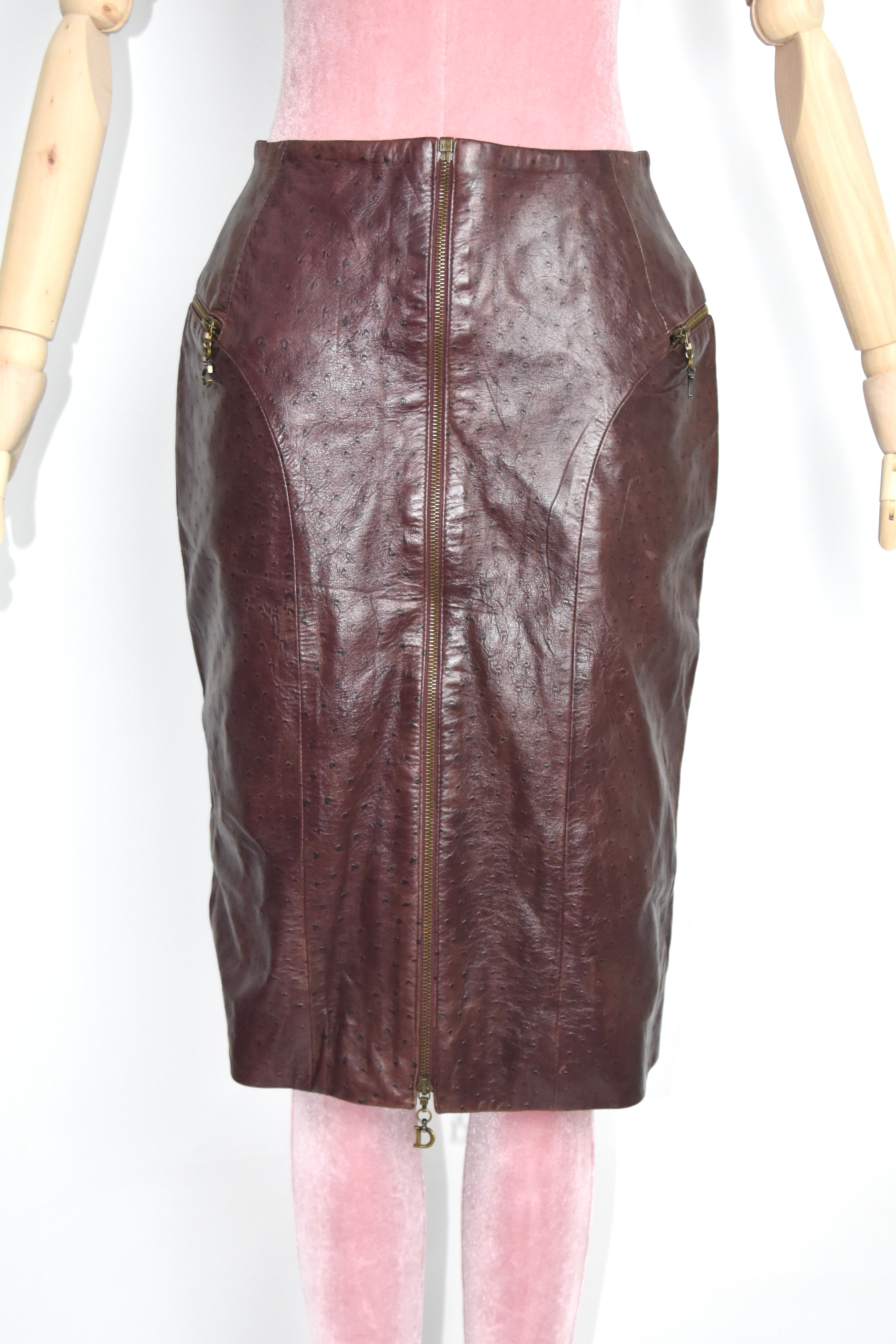 Christian Dior F/W 2000 Ostrich Leather Mid-Length Skirt