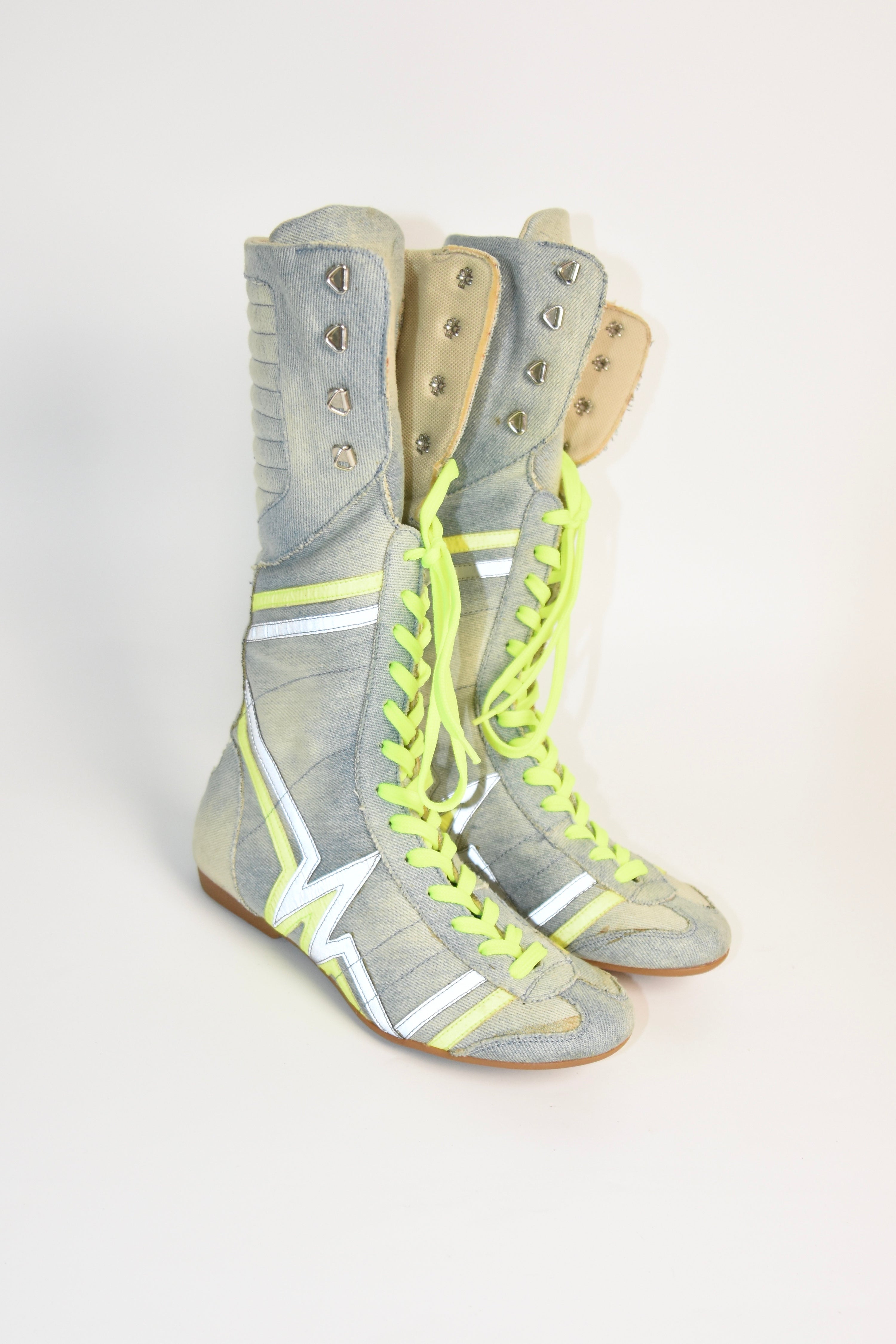 Walter Van Beirendonck “W&LT – Wild & Lethal Trash” Neon Lace High-Top Boots — Deadstock, with Original Box
