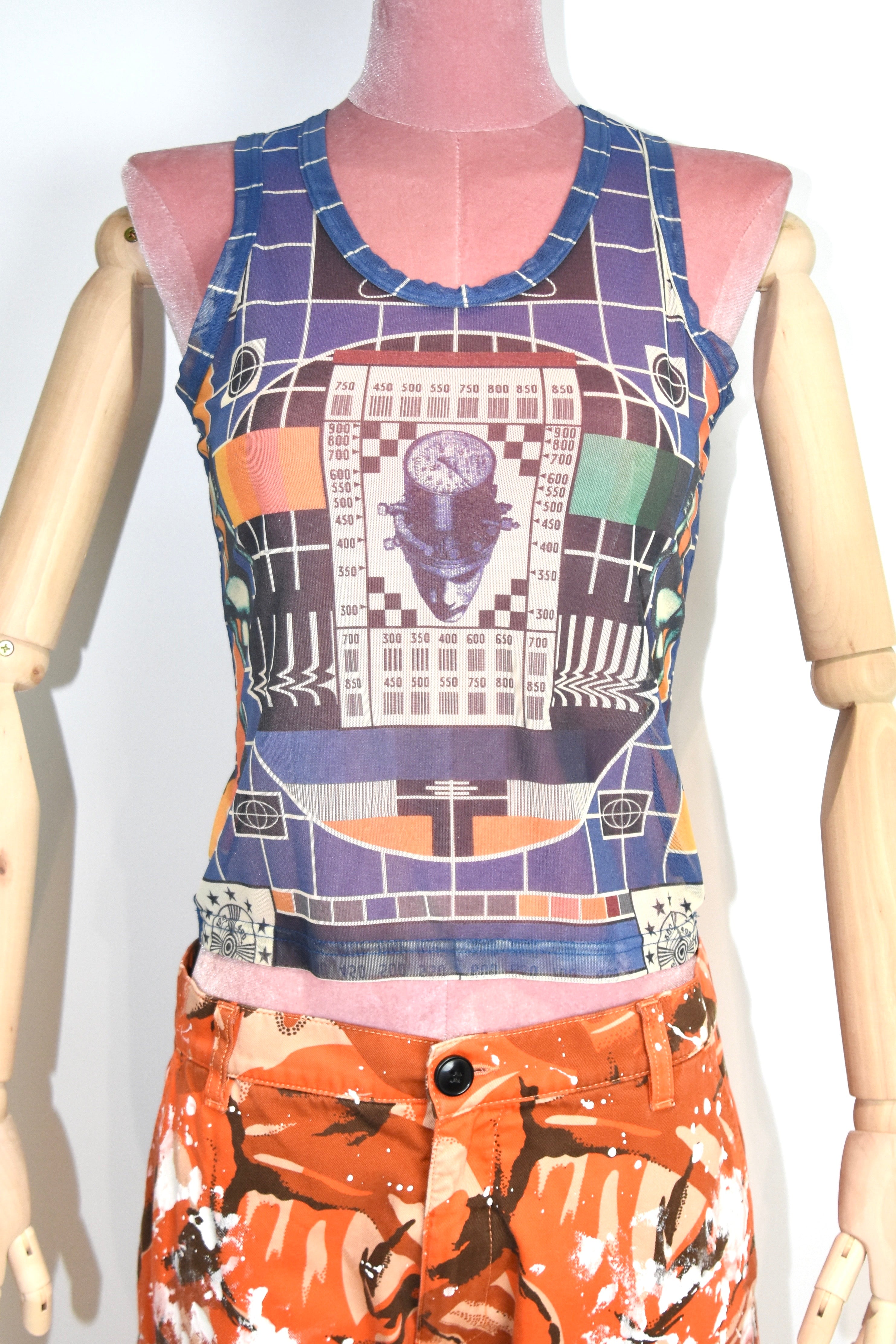 Jean Paul Gaultier Vintage TV Print Mesh Tank Top
