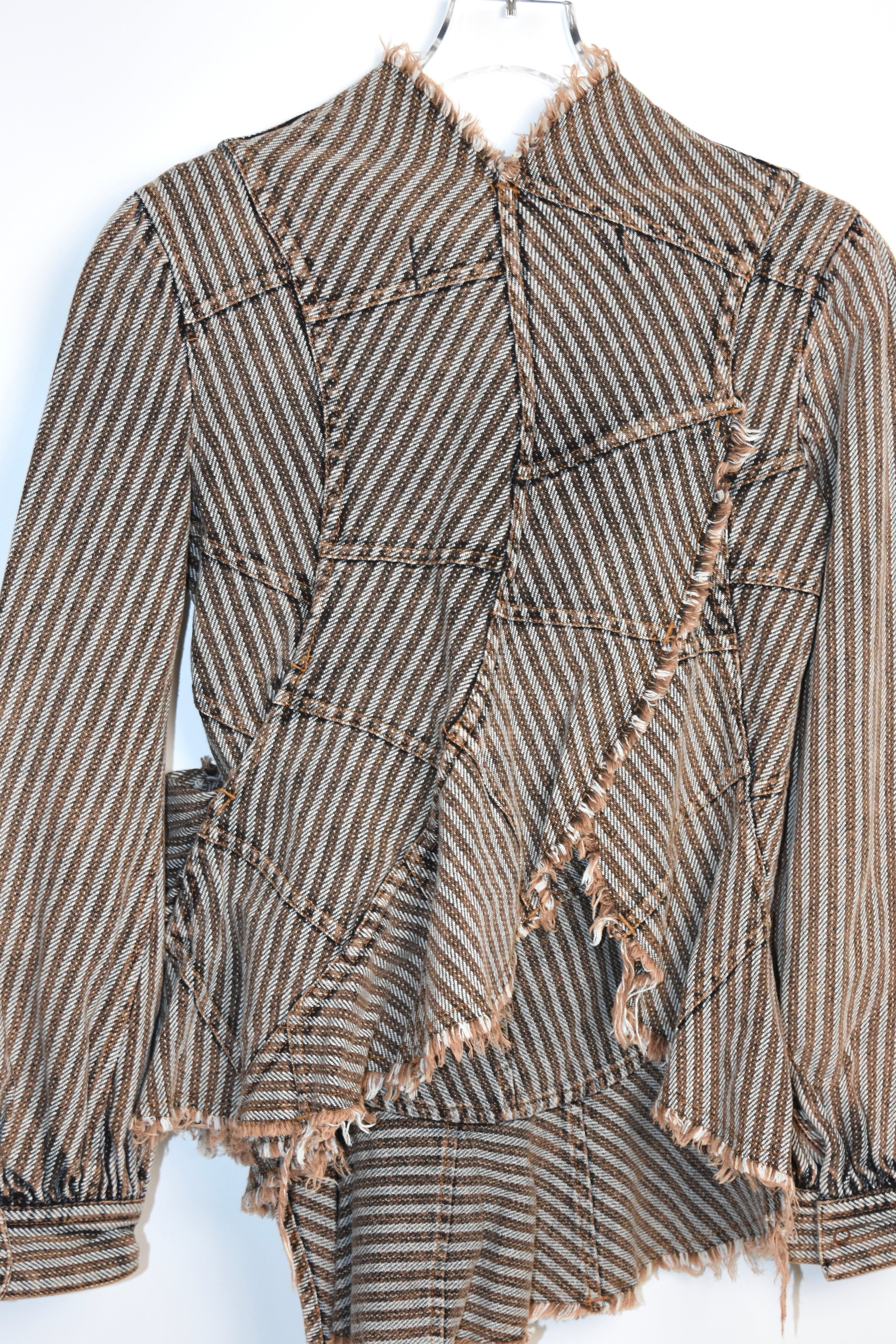 Junya Watanabe COMME des GARÇONS AD2001 Deconstructed Frayed Striped Layered Jacket – Size S
