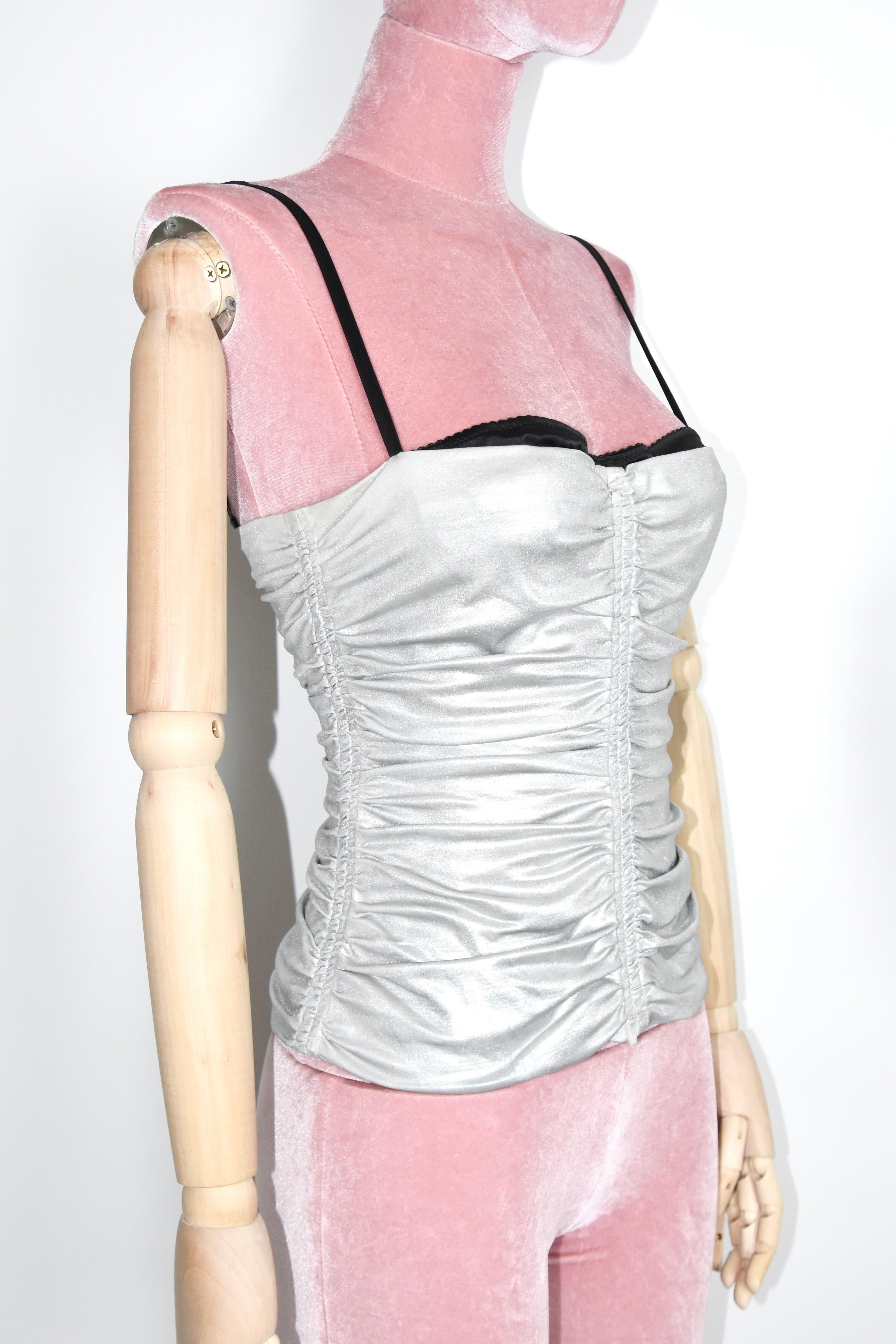 Dolce & Gabbana S/S 2003 Silver Ruched Lame Corset