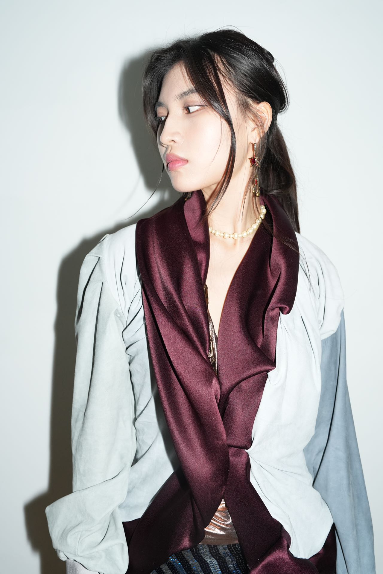 YAONOVA Mist-Blue Sculptural Draped Jacket