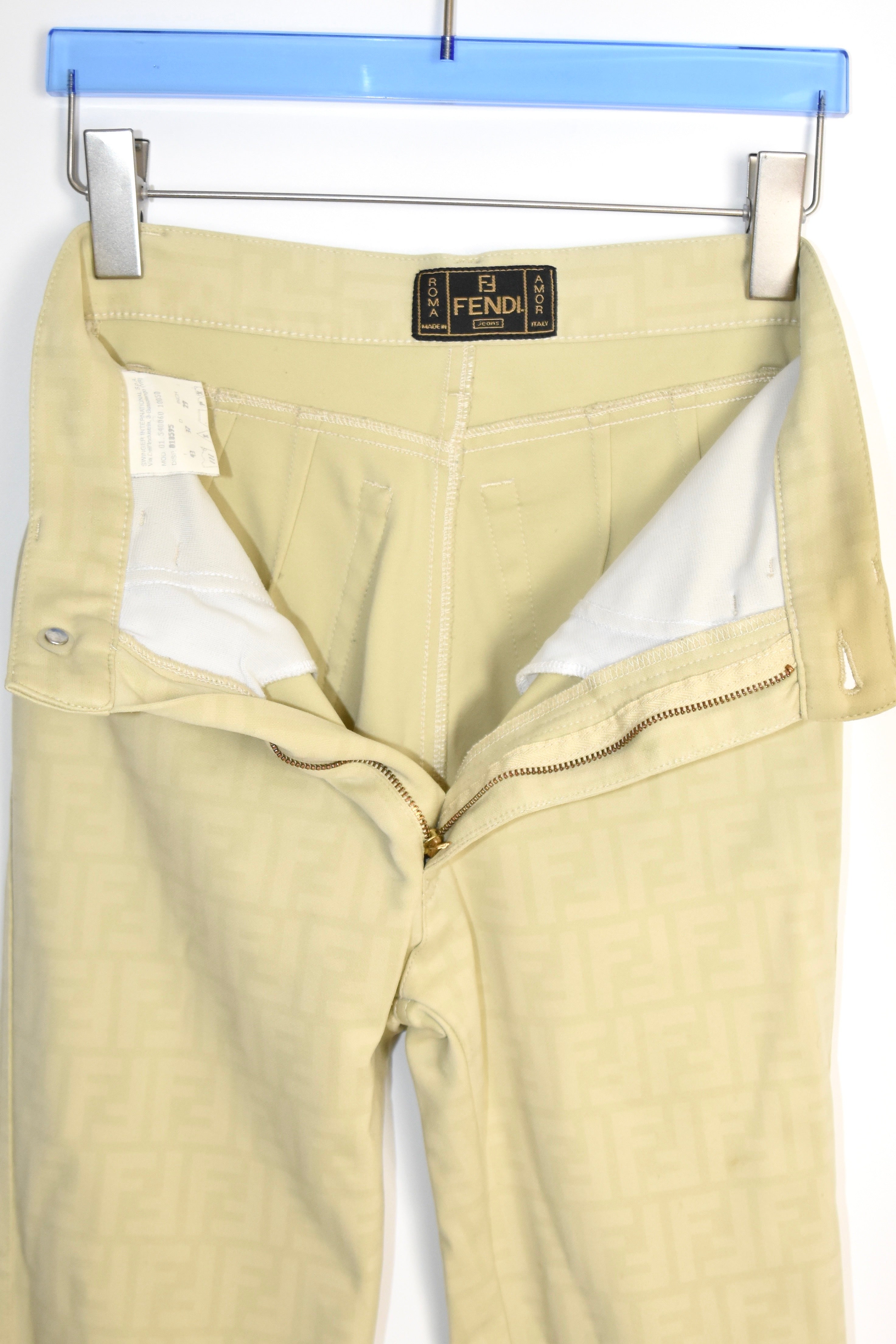 FENDI Vintage FF Monogram Jacquard Pants – Beige – Women’s W29 – Made in Italy（Early 2000s / Straight Fit）