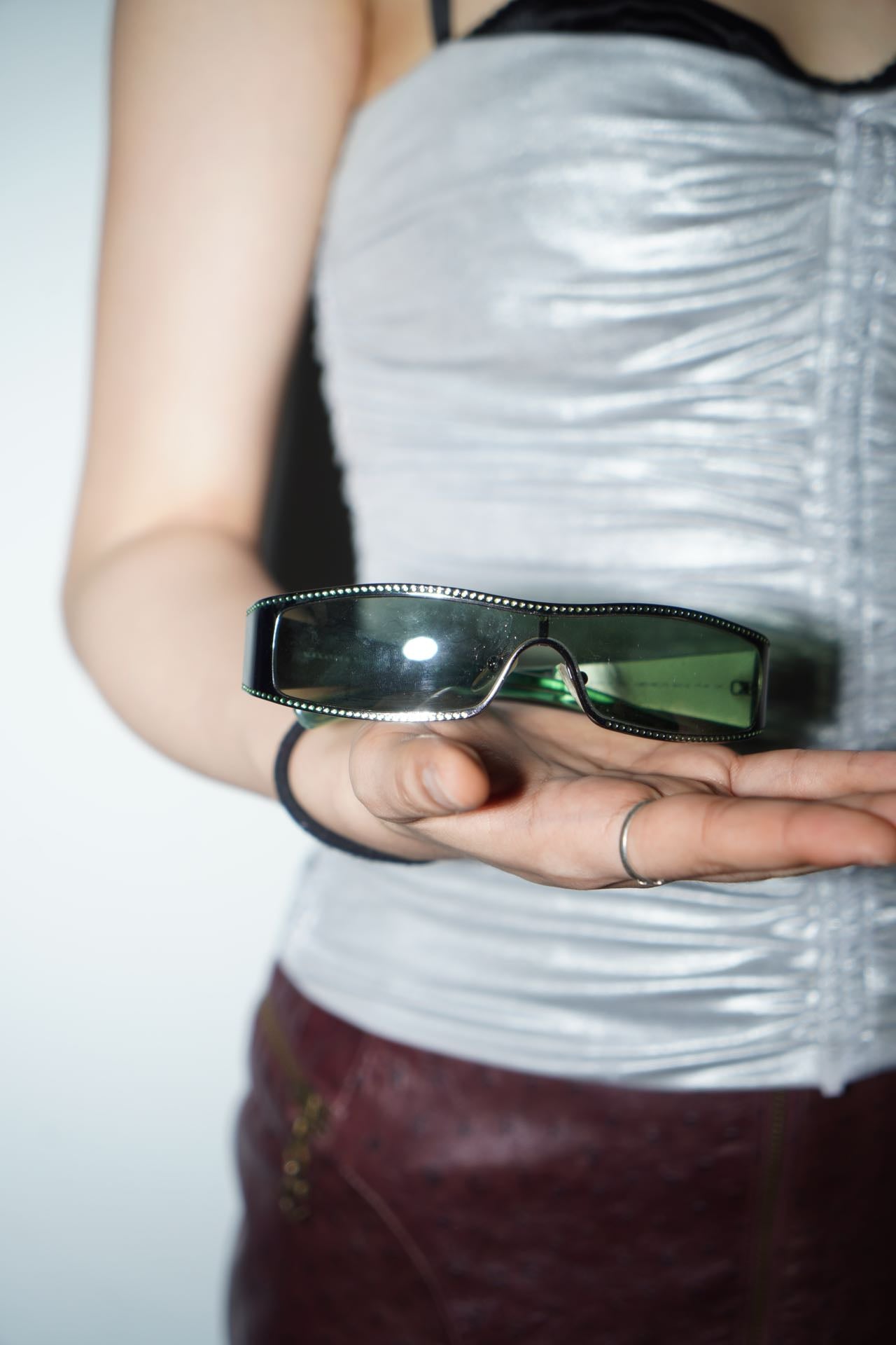 Alexander McQueen Holographic Crystal-Studded Visor Sunglasses