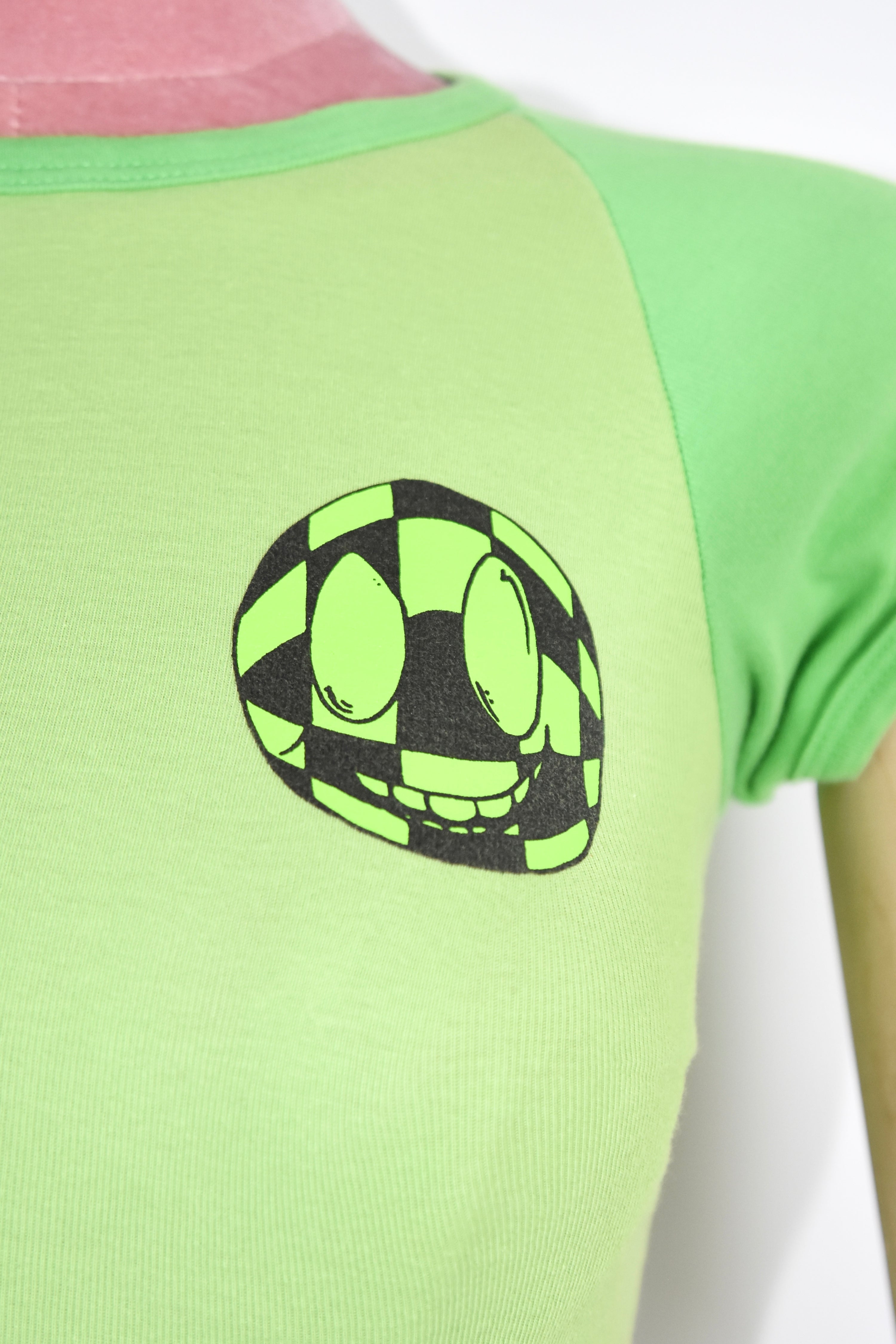 Chrome Hearts Neon Green Graphic Baby Tee – Y2K Smiley Face Print Cotton T-Shirt