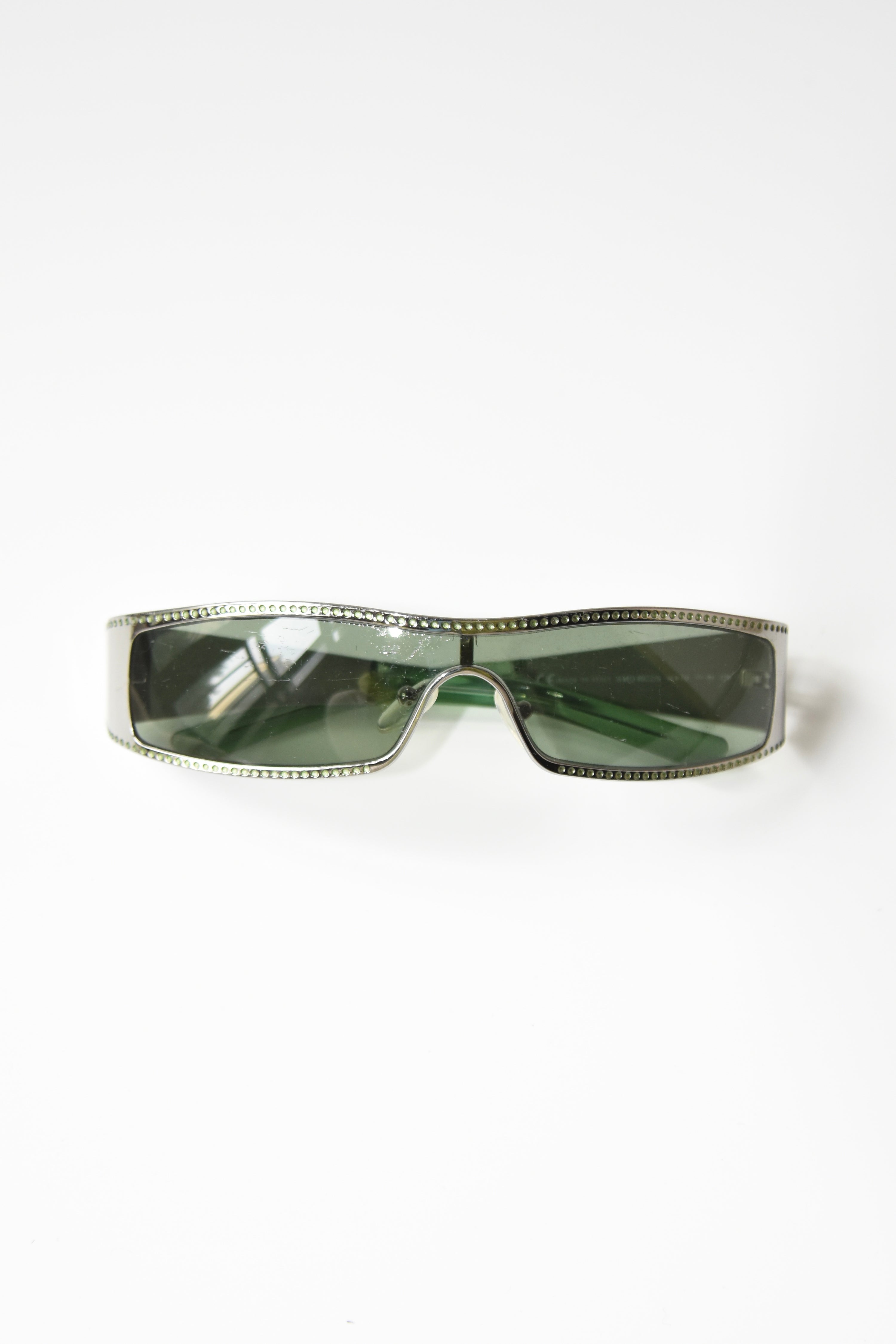 Alexander McQueen Holographic Crystal-Studded Visor Sunglasses