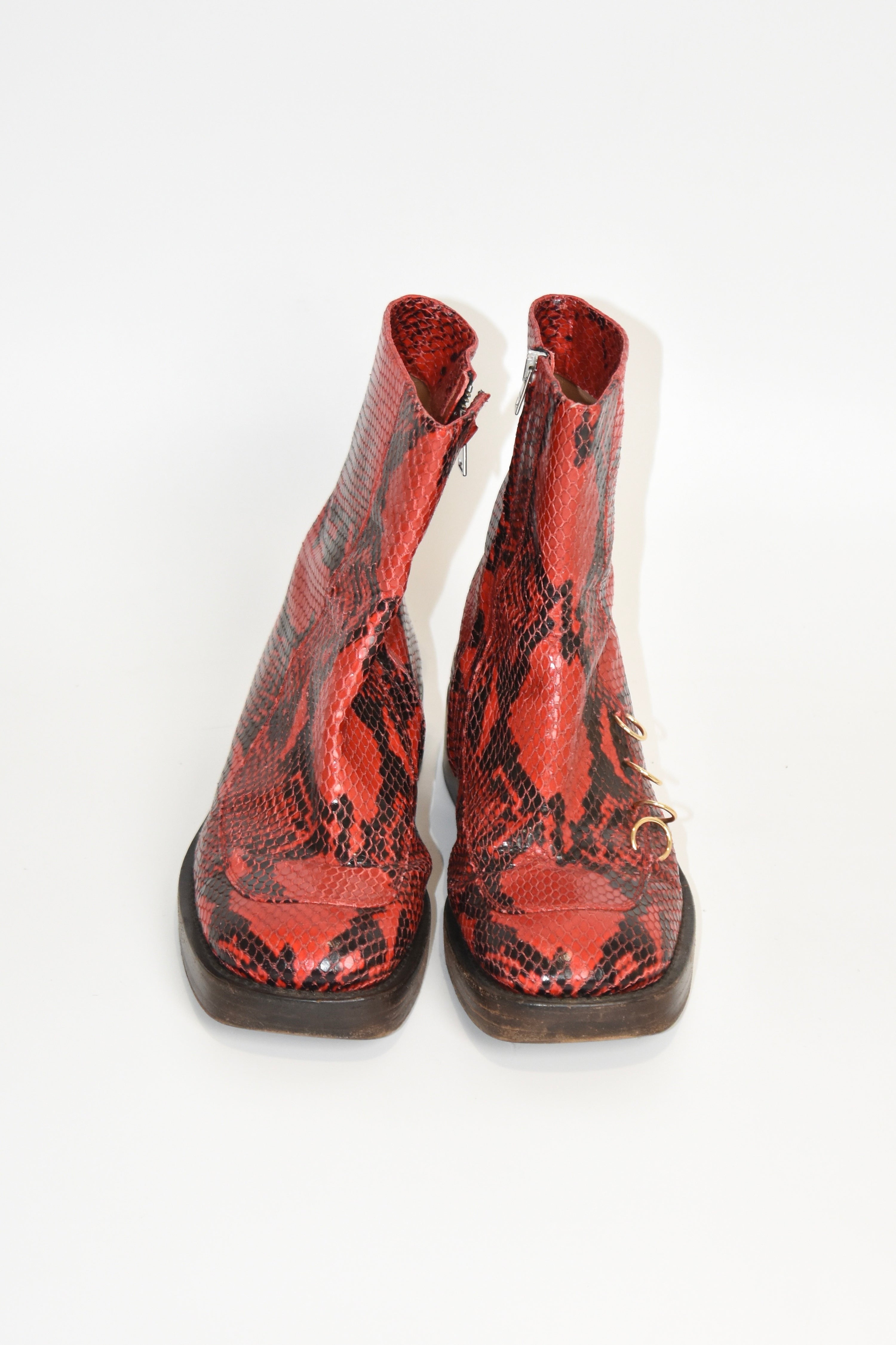 Marni Red Faux-Snakeskin Ring Boots