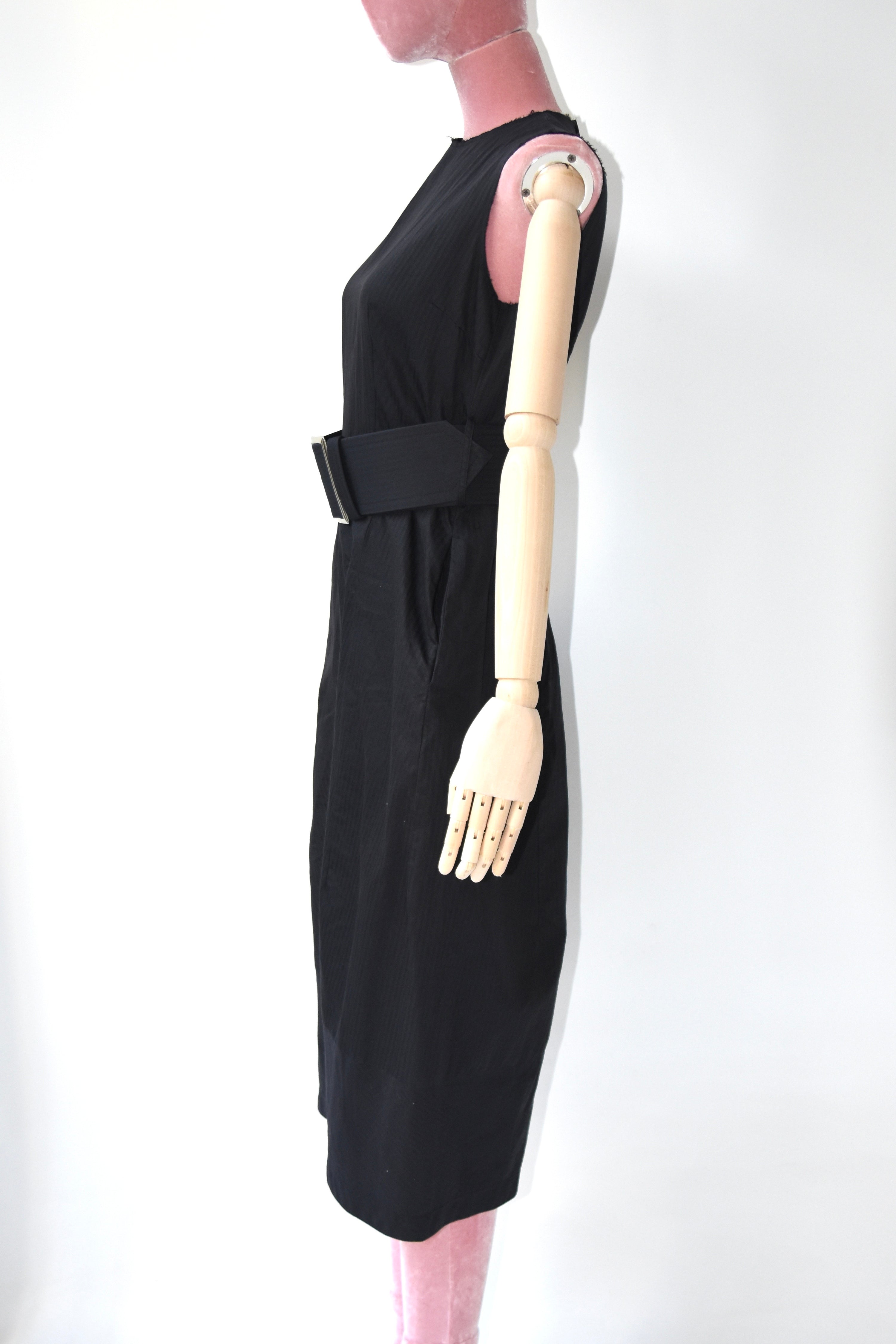COMME des GARÇONS Runway Structured Belted Sleeveless Midi Dress – Black Avant-Garde Archive Piece