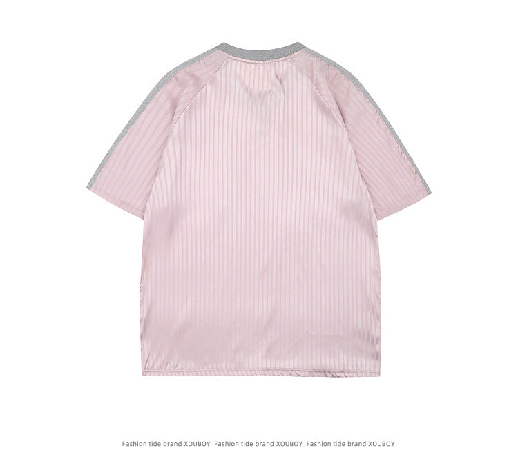 Sweet Sports Jersey V Collar pink short sleeves Unisex T-shirt 2025 Summer Fashion Trend