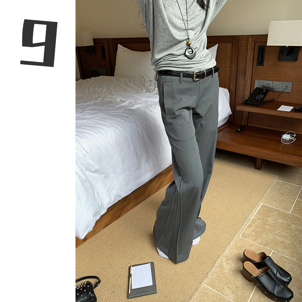 Pleated Suit Pants for Women Spring and Summer Low Waist Slightly Flared Casual Pants