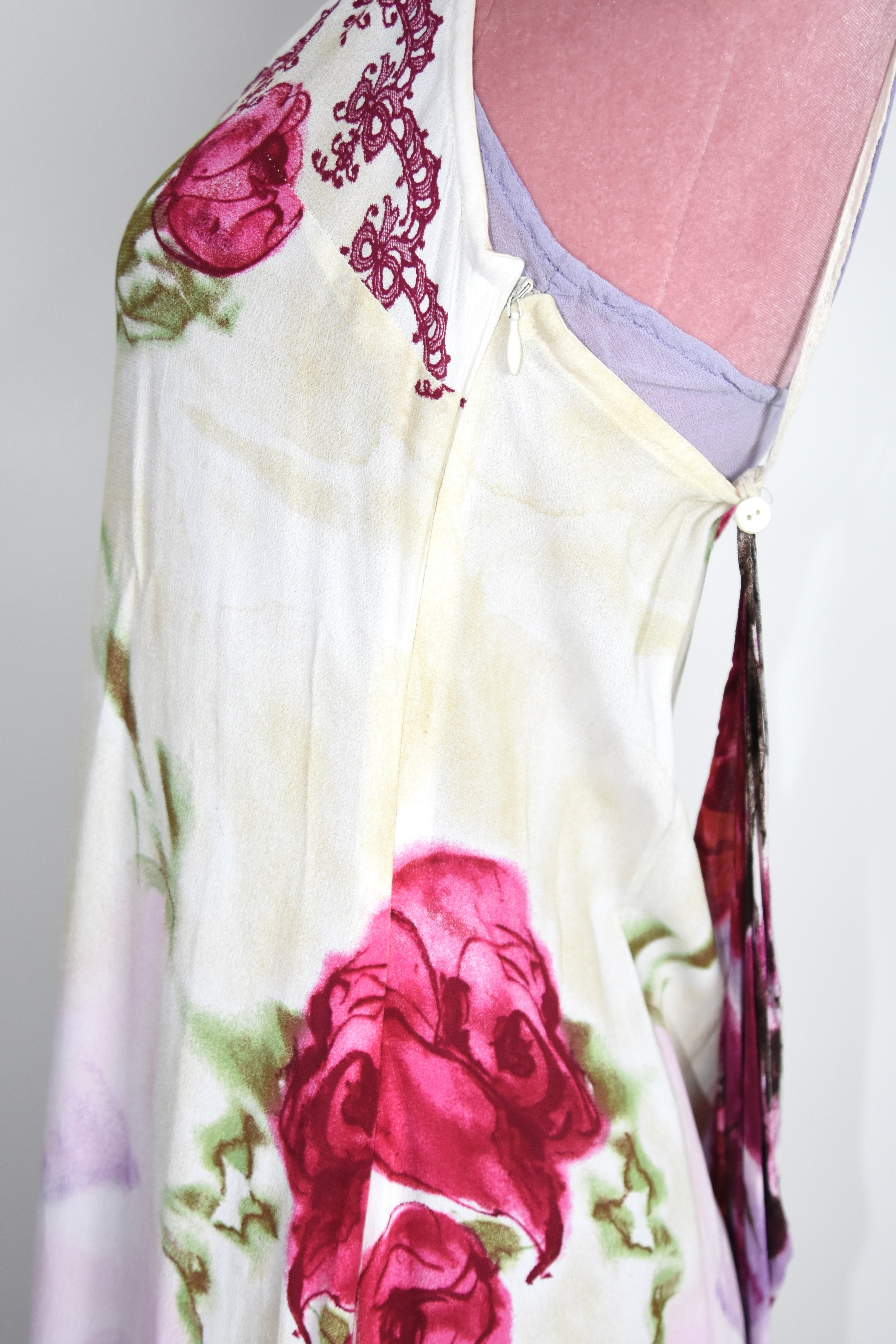 Blumarine F/W 1997 Rose-Print Layered Hooded Slip Dress