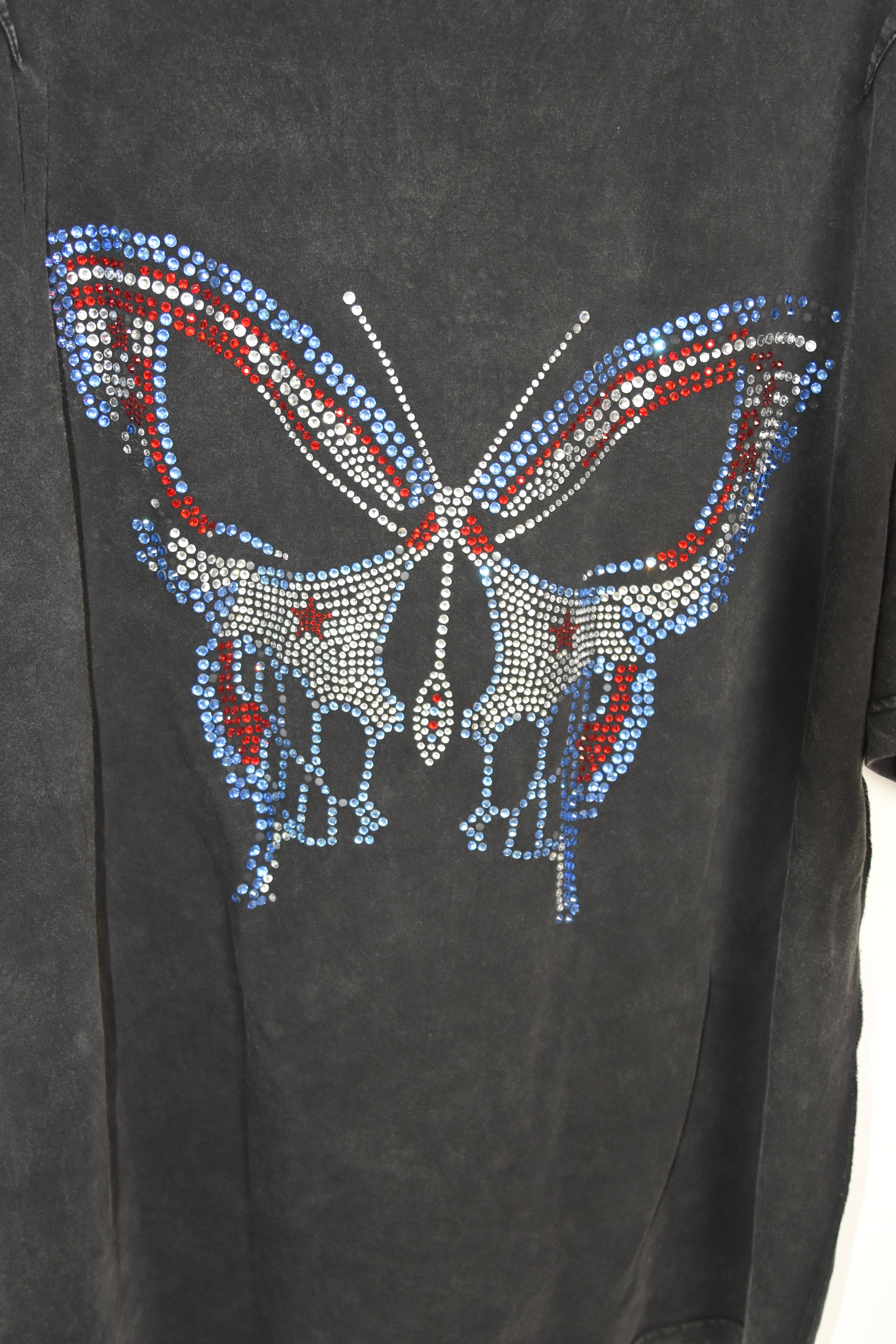 Hell System Rhinestone Butterfly Washed Black T-Shirt – Oversized Graphic Tee