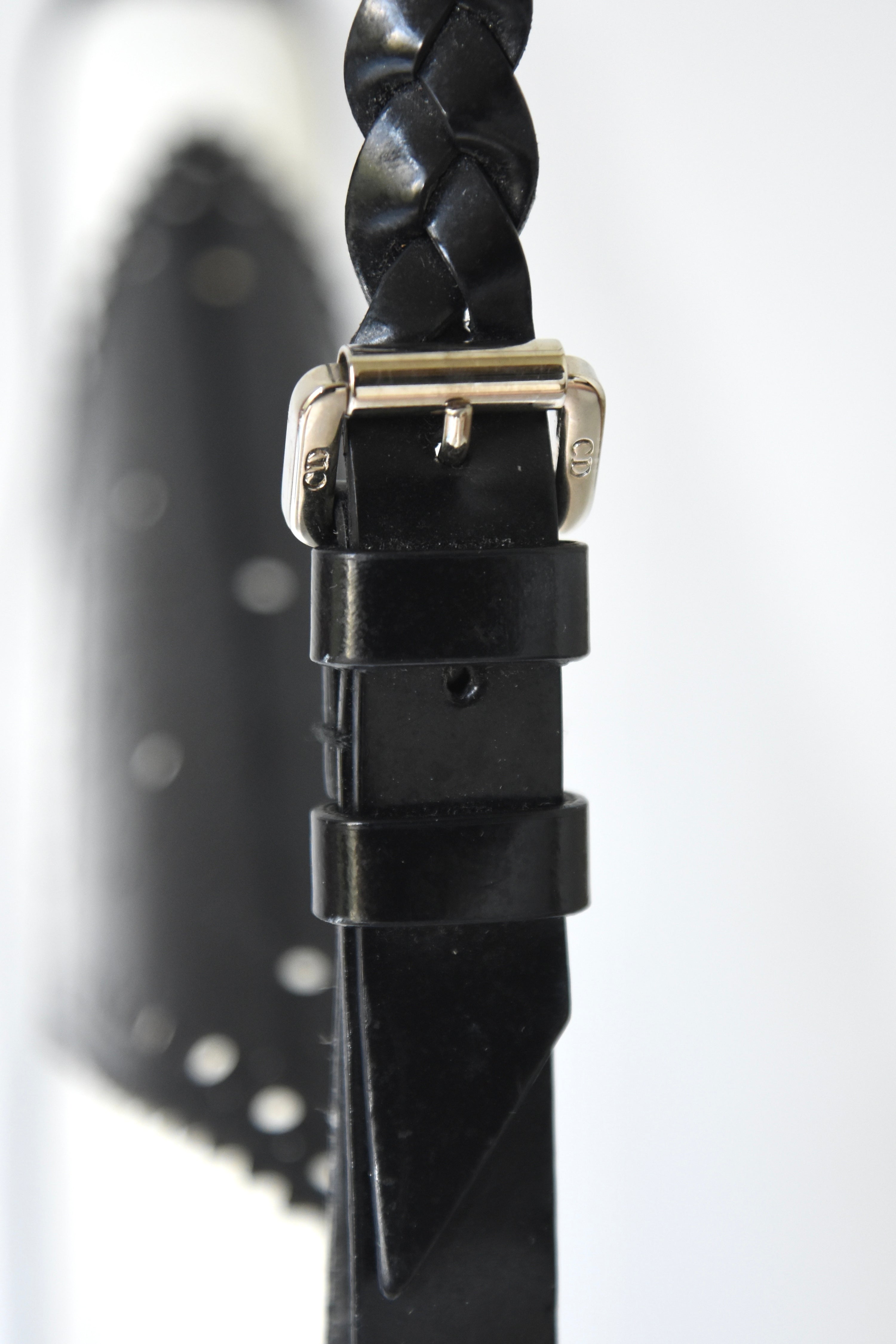 Christian Dior Black & White Pierced Edge Leather Shoulder Bag