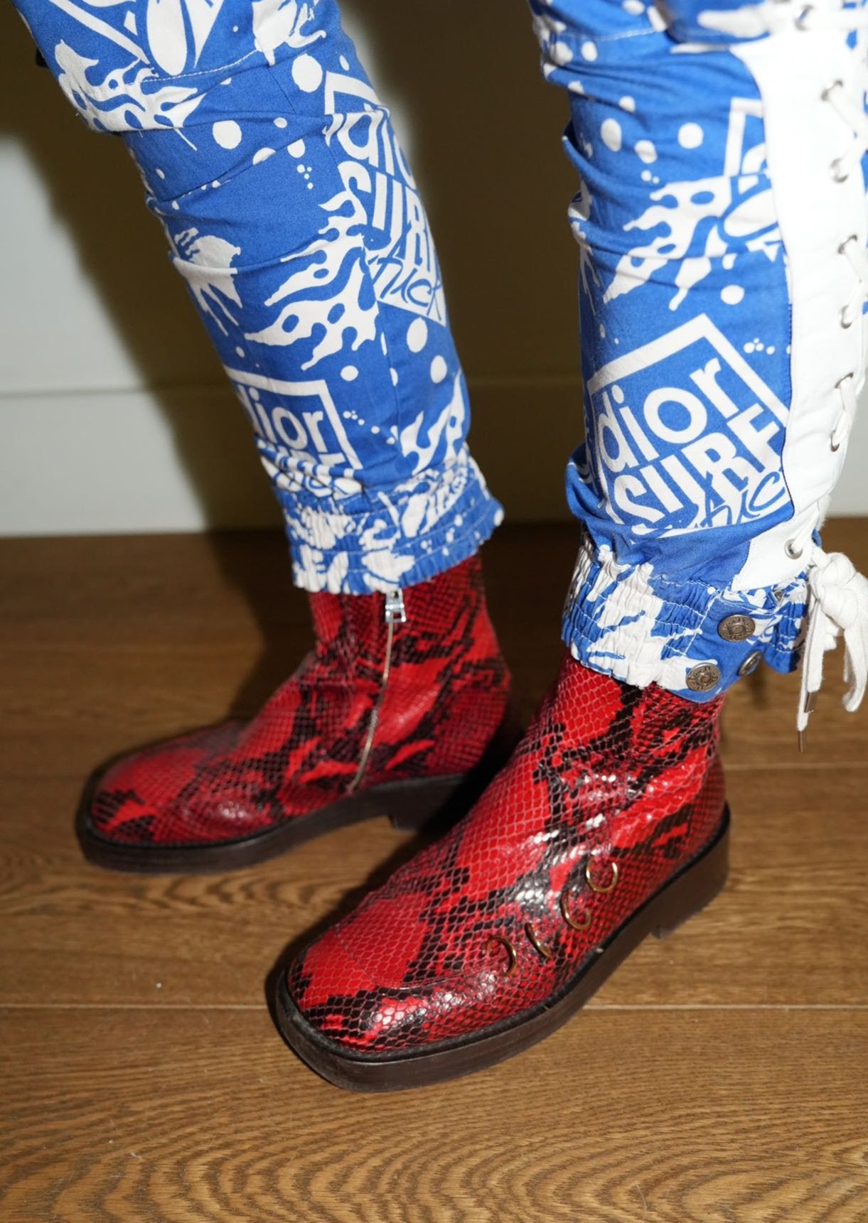 Marni Red Faux-Snakeskin Ring Boots