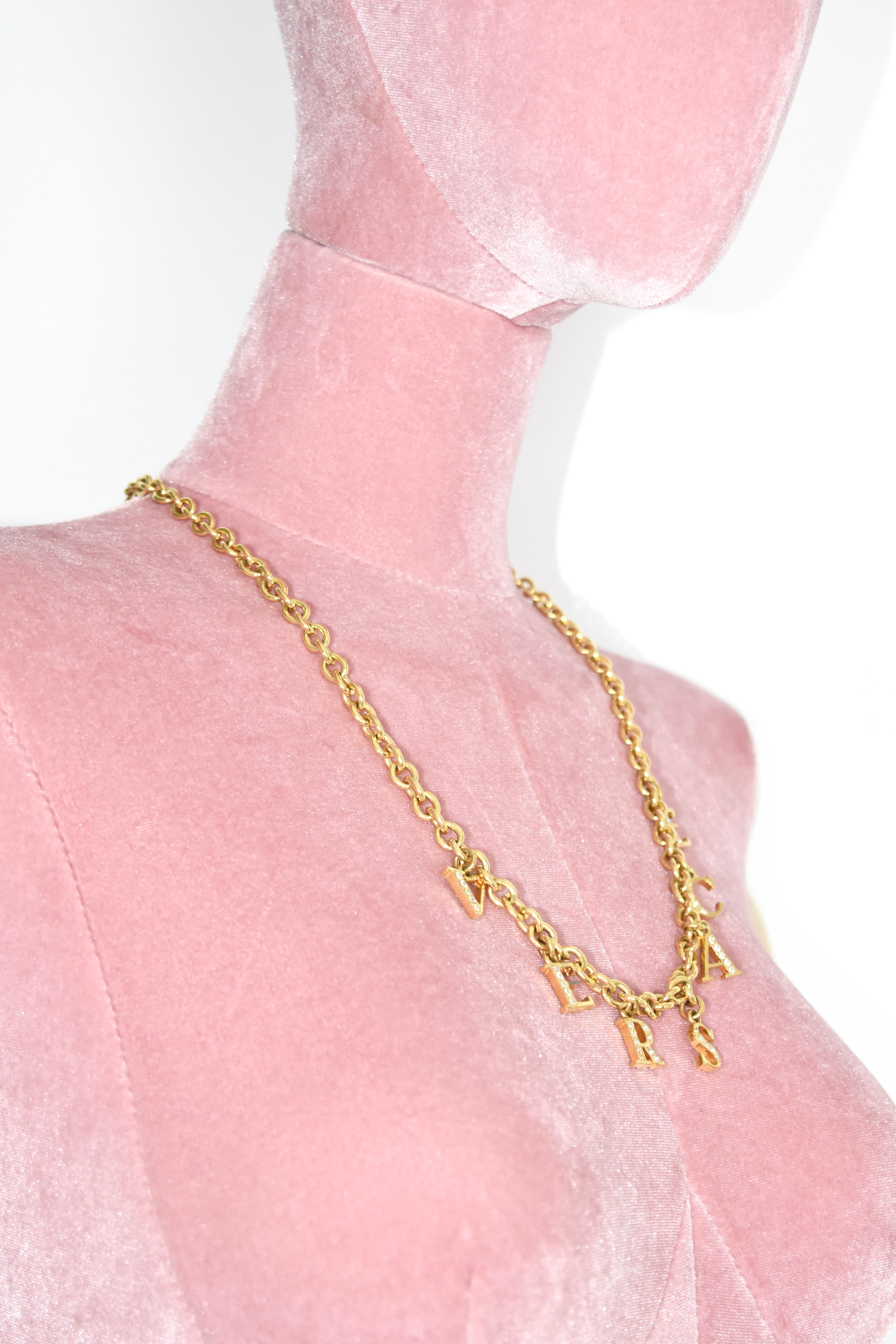 VERSACE Rhinestone Logo Gold Chain Necklace