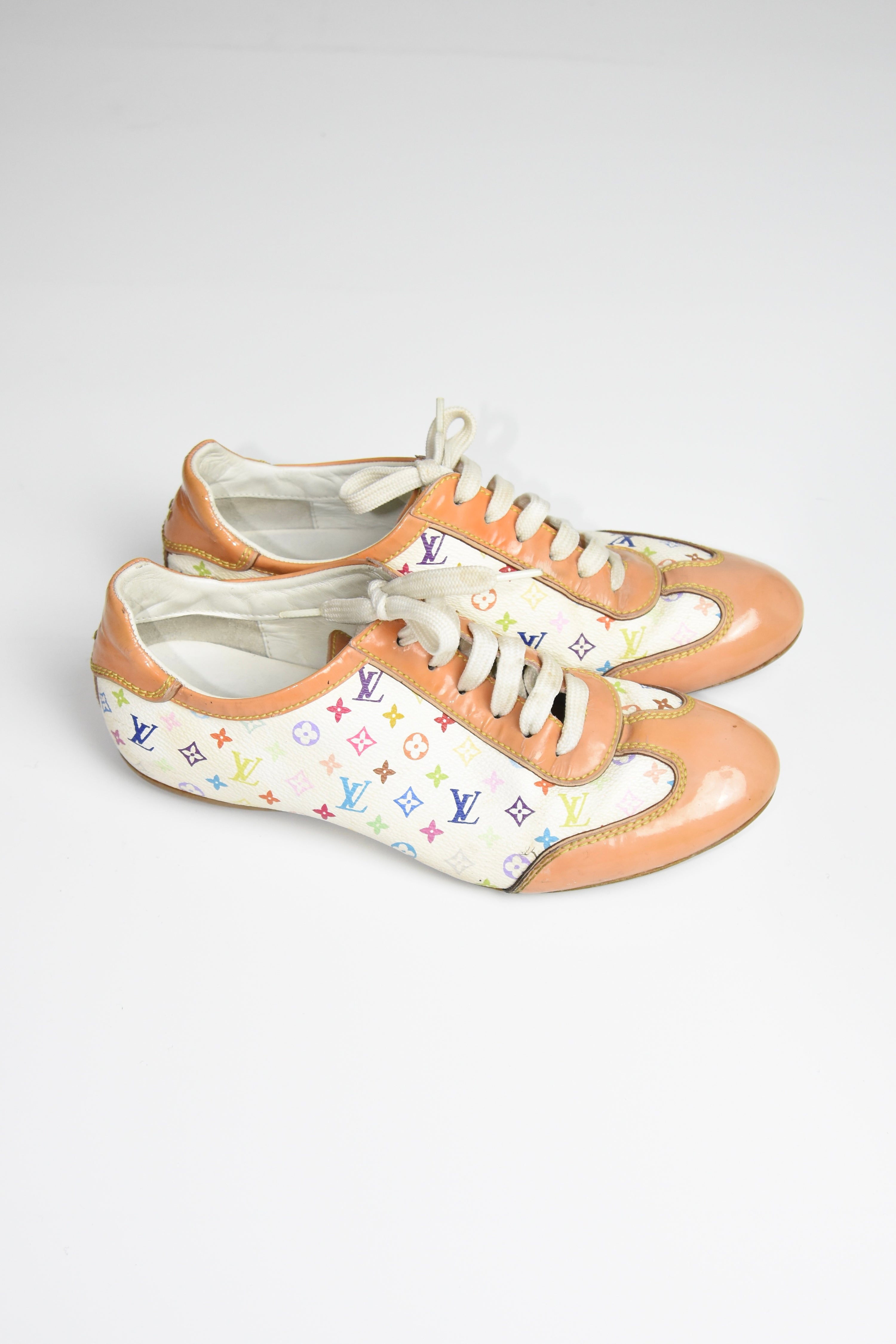 Louis Vuitton Monogram Multicolor Canvas & Patent Leather Lace-Up Sneakers (Y2K Takashi Murakami Era)