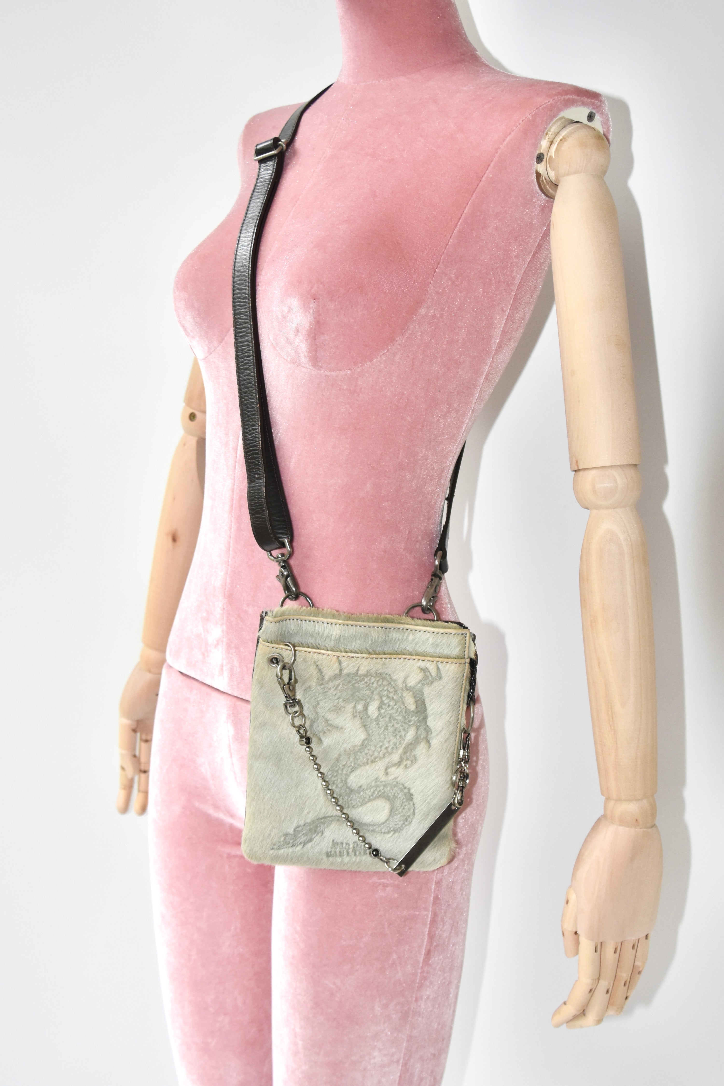 Jean Paul Gaultier Embossed Dragon Pony Hair Shoulder Bag