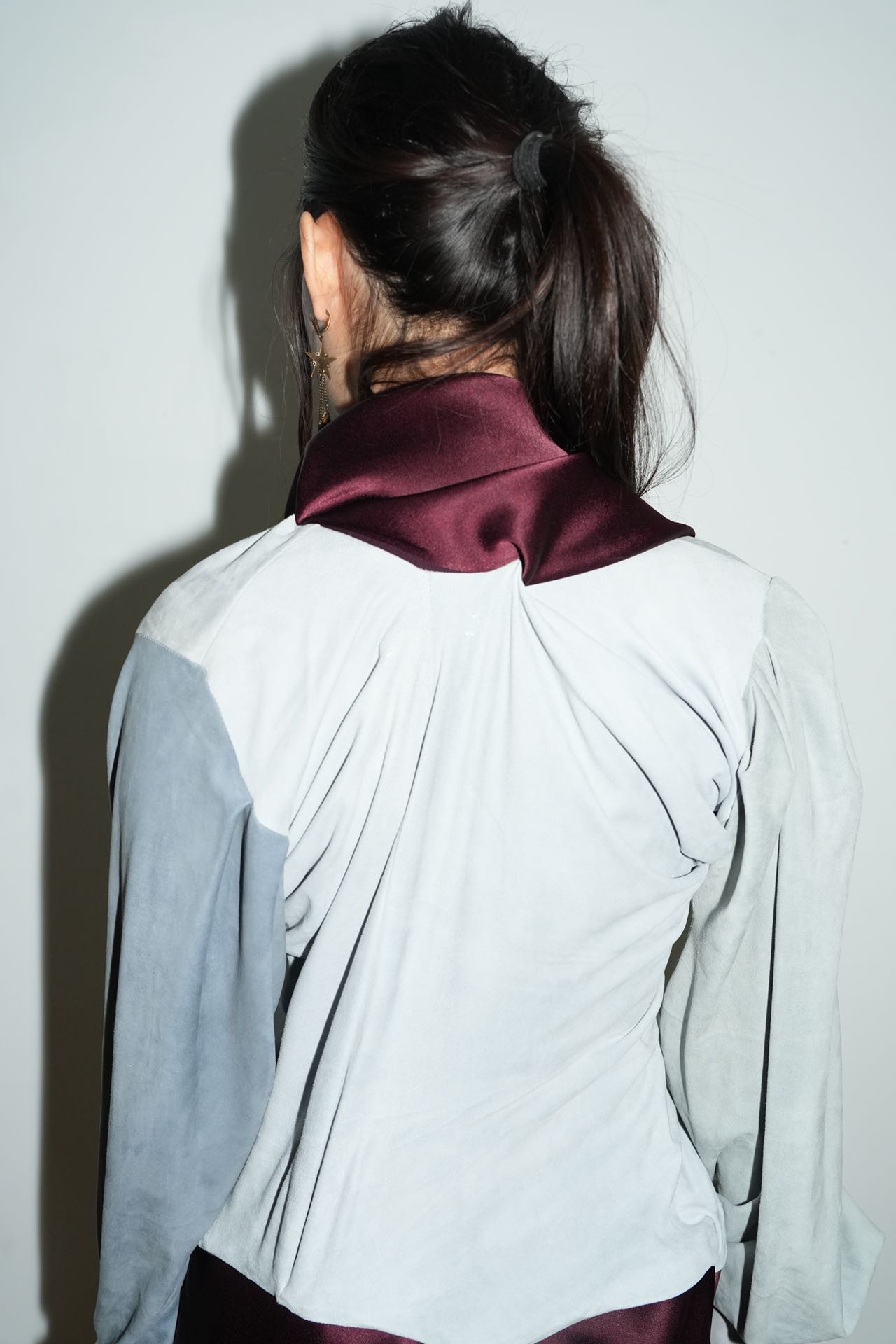 YAONOVA Mist-Blue Sculptural Draped Jacket