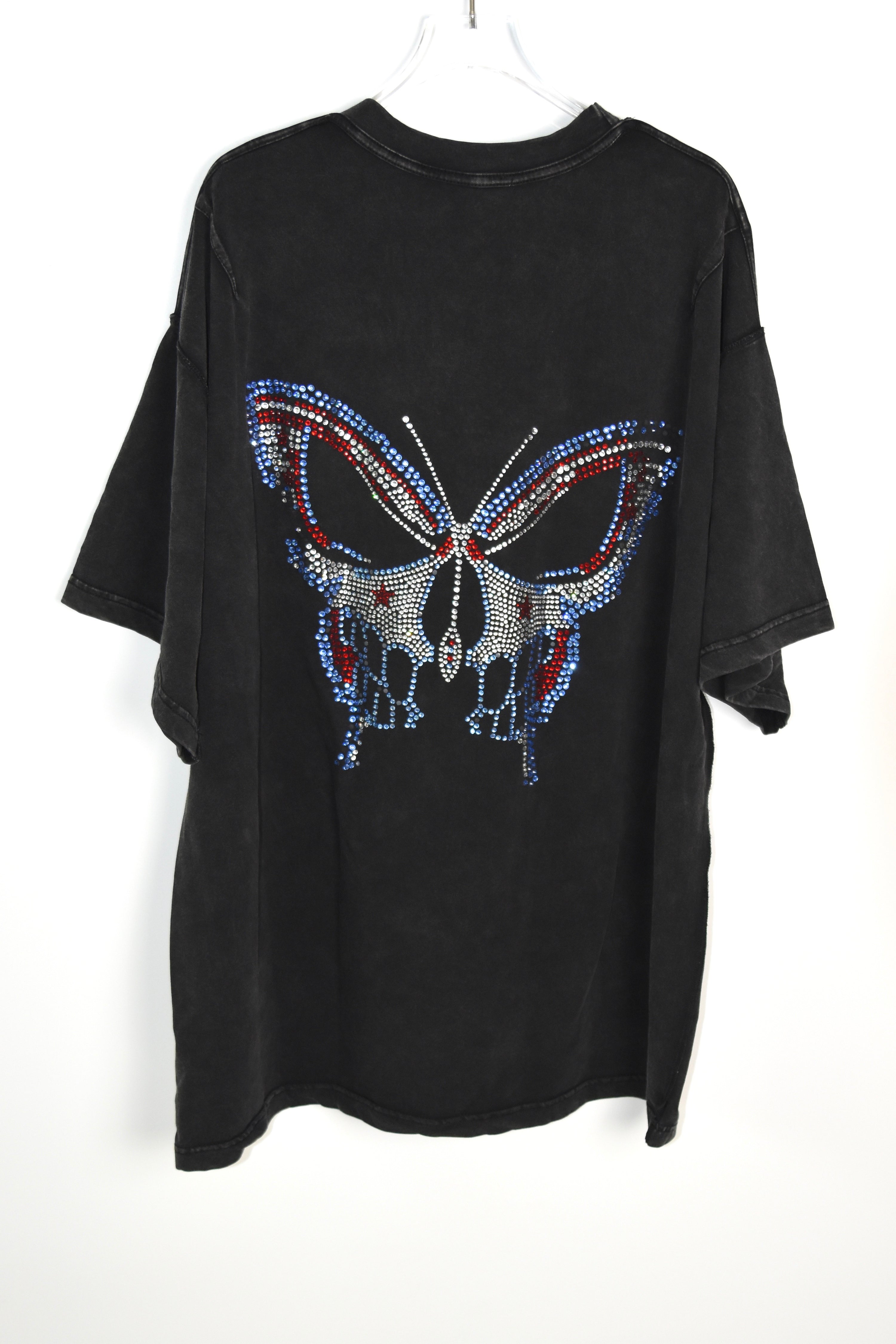 Hell System Rhinestone Butterfly Washed Black T-Shirt – Oversized Graphic Tee