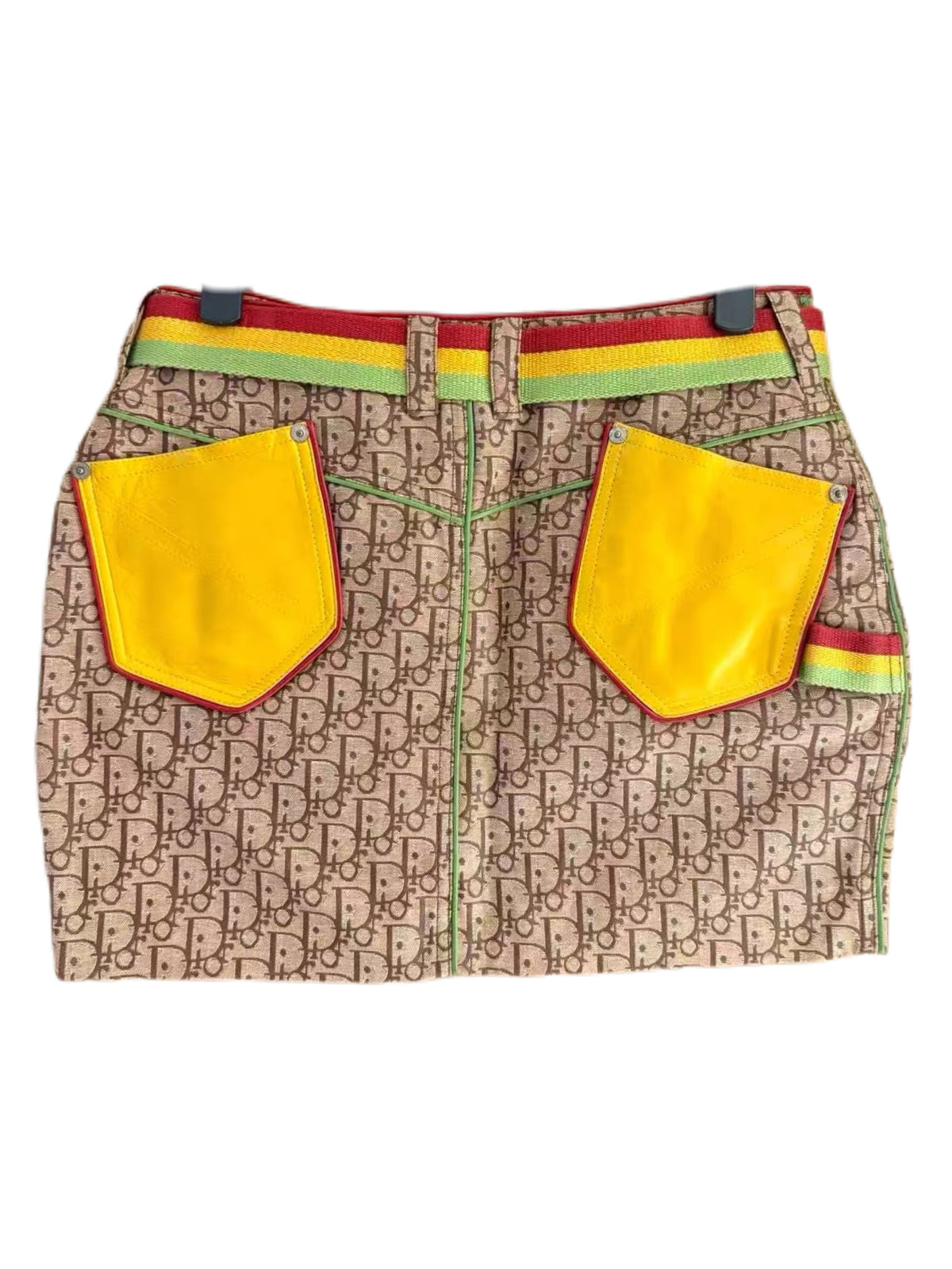 CHRISTIAN DIOR BY JOHN GALLIANO Rare Jamaica Rainbow Oblique Belt Mini Skirt