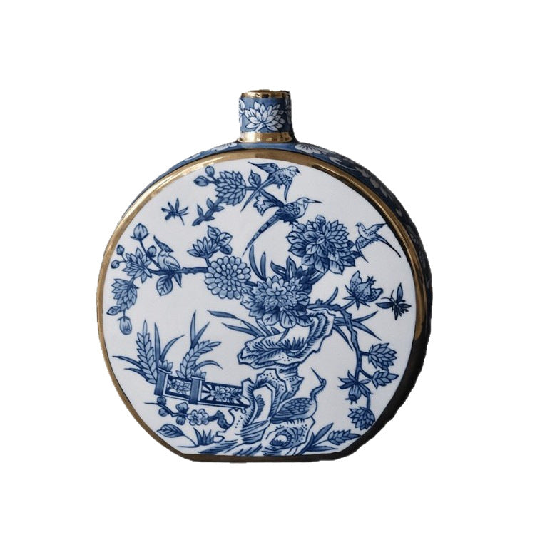 Oriental Paris Blue and White Porcelain Grisaille New Chinese Style Ink Painting Gold-Embossed Color Porcelain Vase Ornament