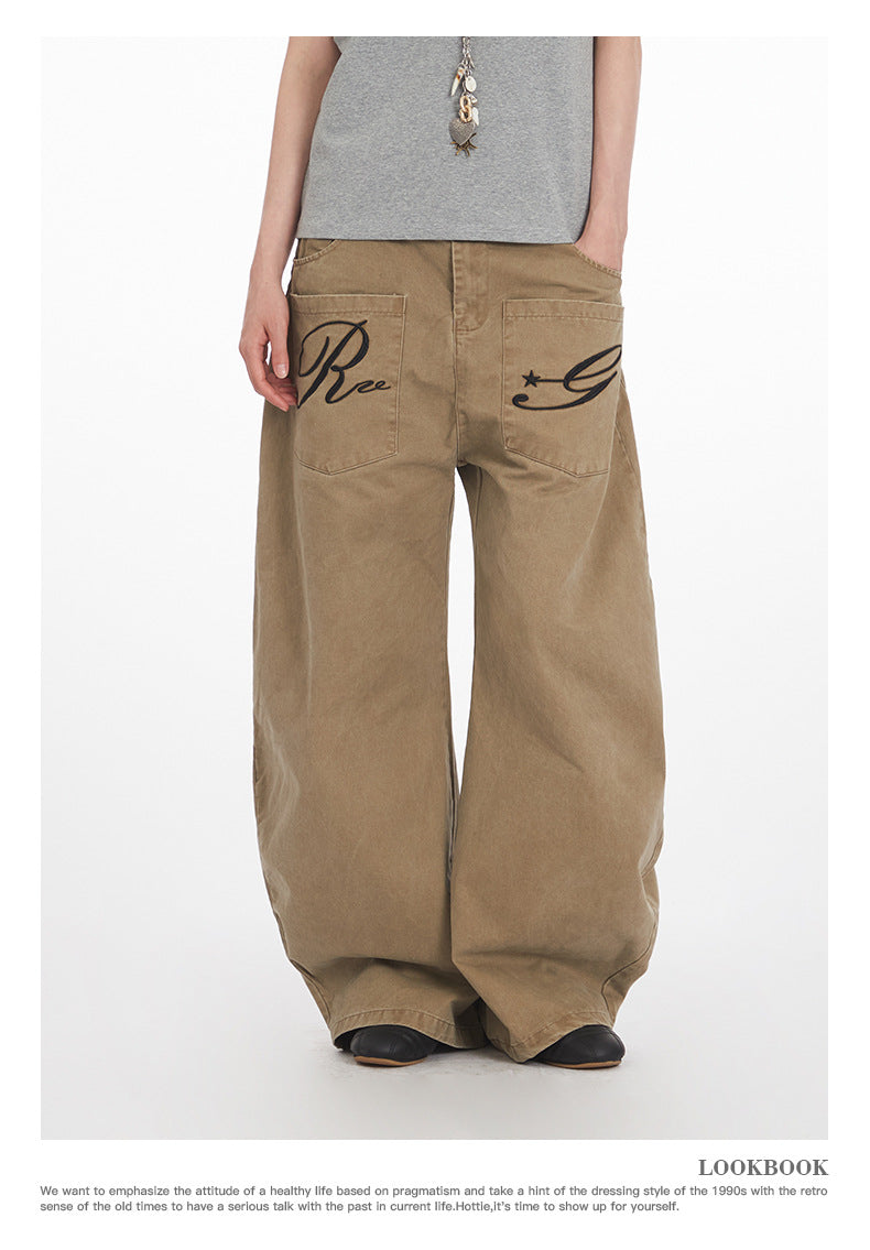 Retro Niche High Waist Loose Jeans Unisex Straight Blade Casual Pants