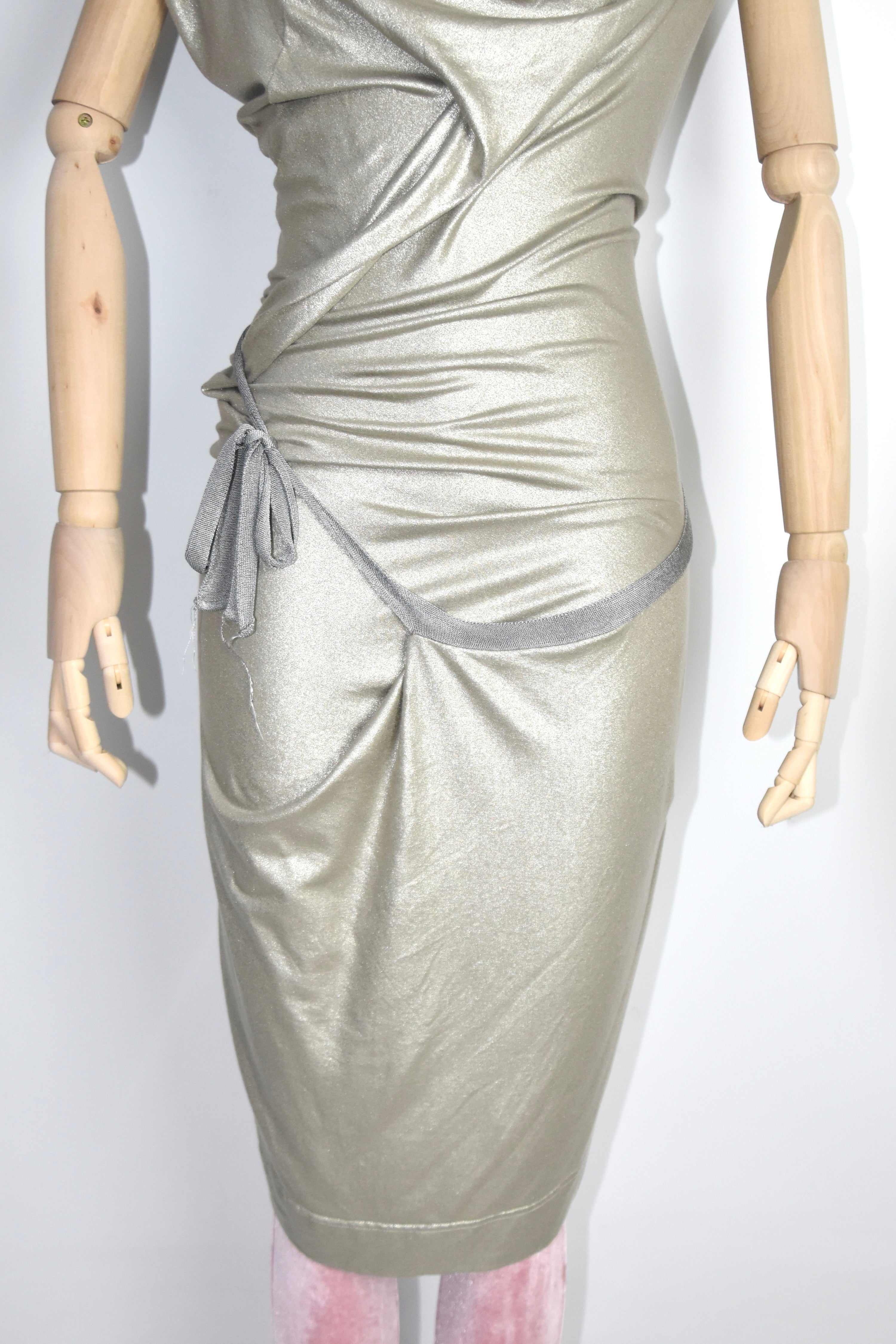 Vivienne Westwood Anglomania Draped Metallic Gold Asymmetric Dress – Italian Made Sculptural Archive Piece