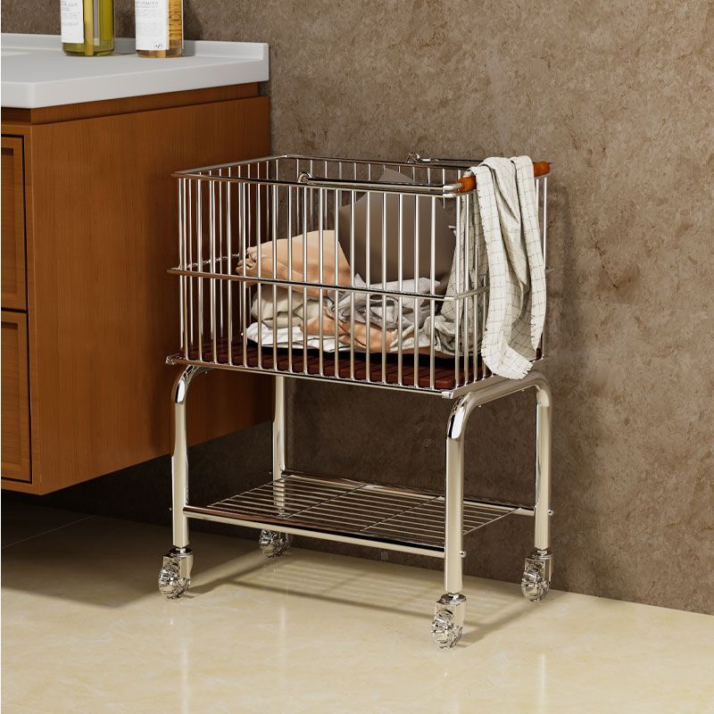 Vintage Style Double-Layer Mobile Laundry Basket for Home Bathroom Clothes Storage Bin High-Value Light Luxury Storage Rack