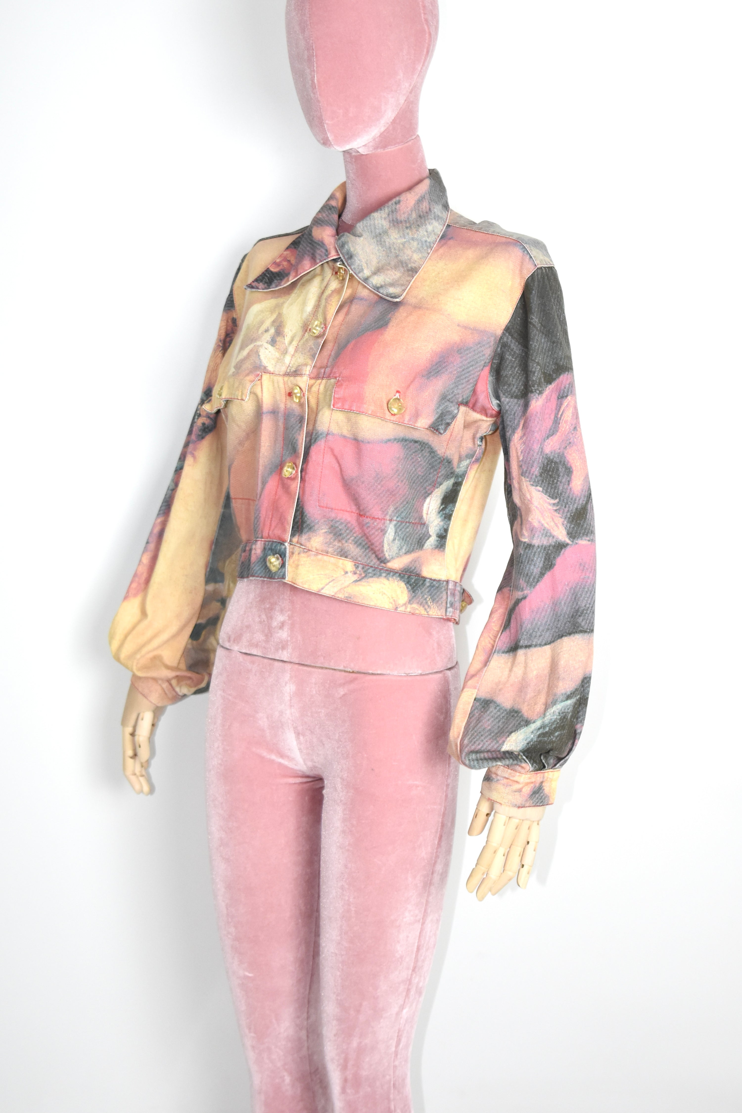Vivienne Westwood Renaissance Print Cropped Denim Jacket (Baroque Eroticism in Subversive Tailoring)