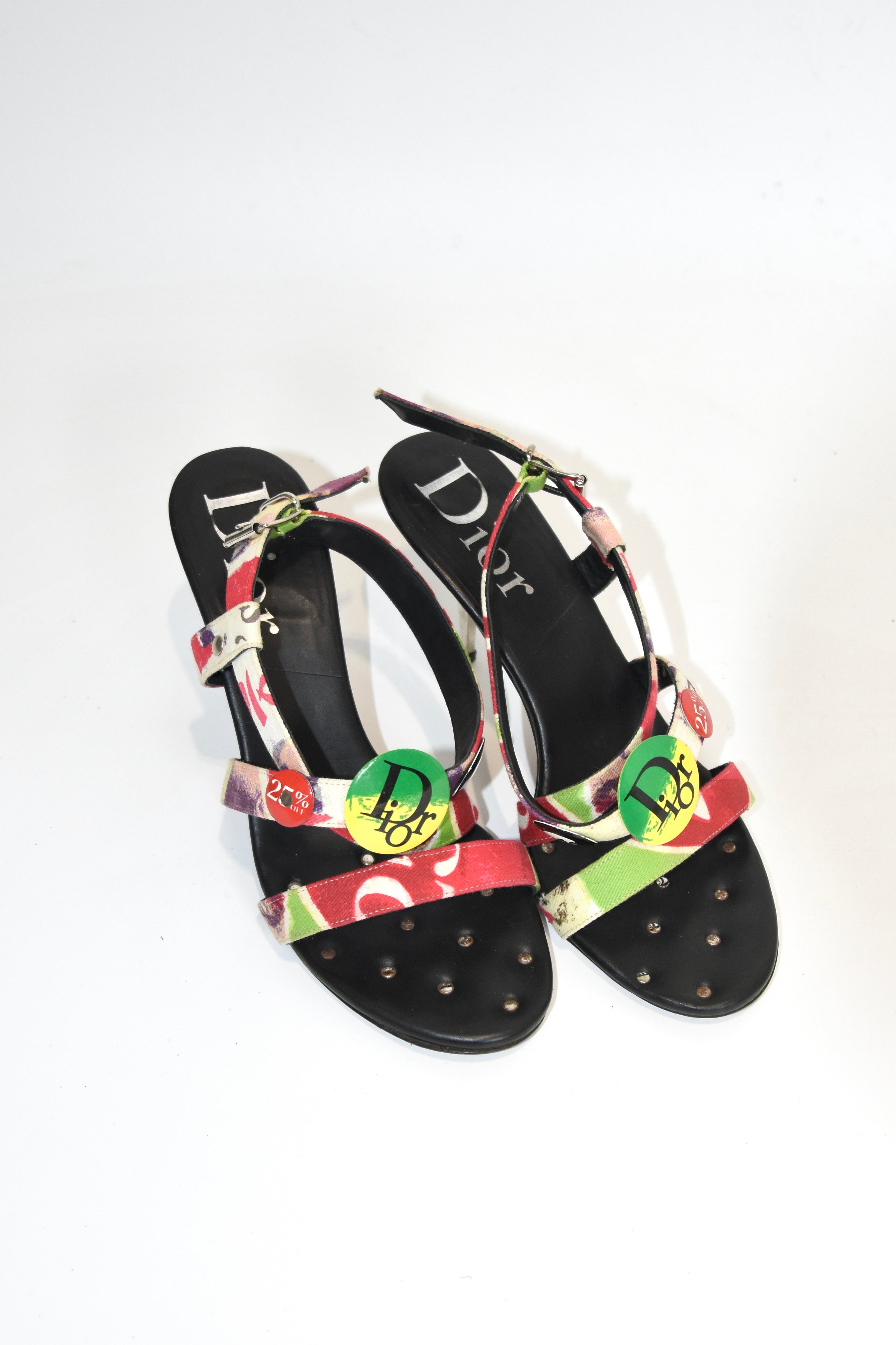 Christian Dior by John Galliano Punk Graffiti Print Strap Heels – Early 2000s Vintage Dior Sandals