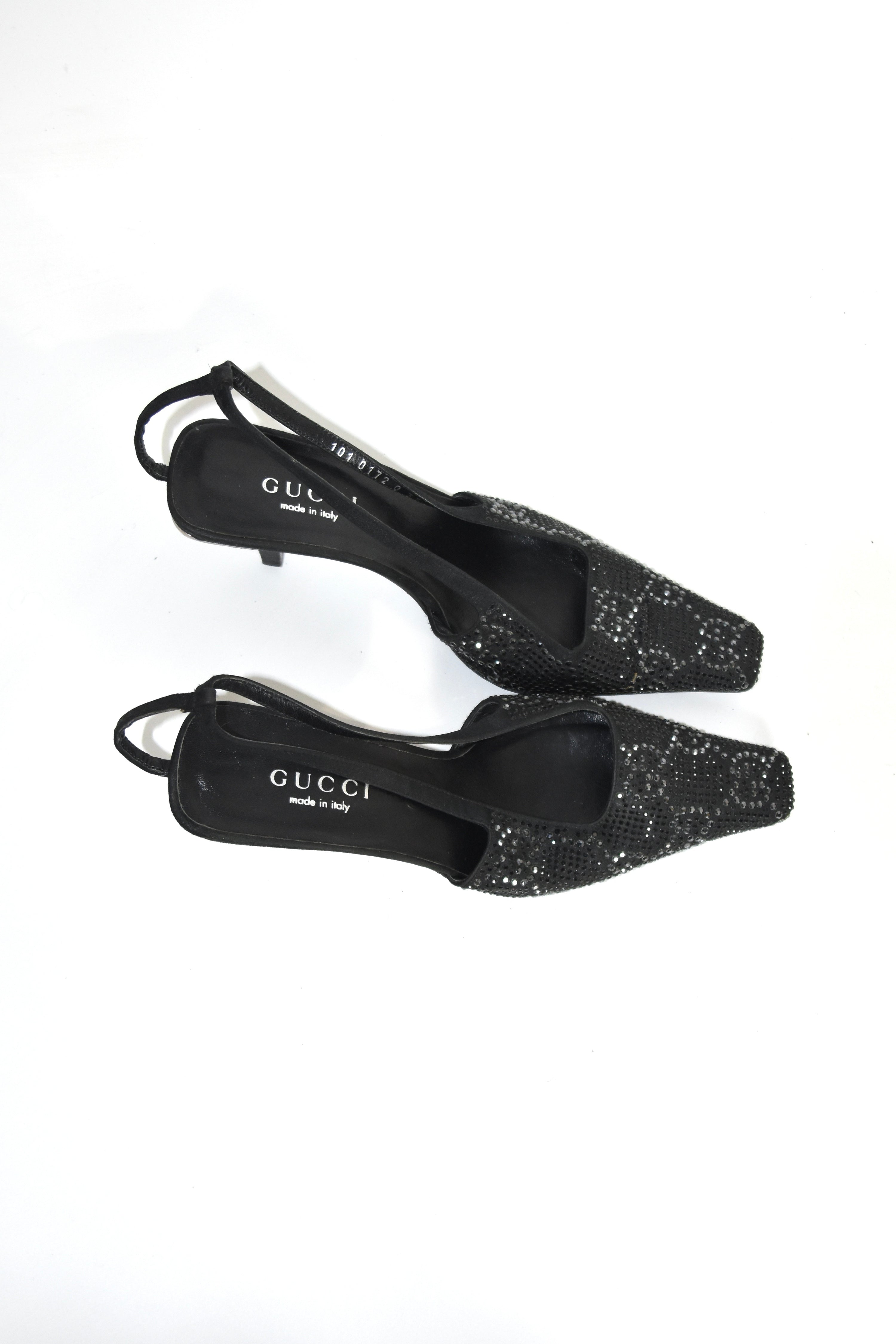 Gucci S/S 1998 Swarovski Crystal GG Slingback Heels