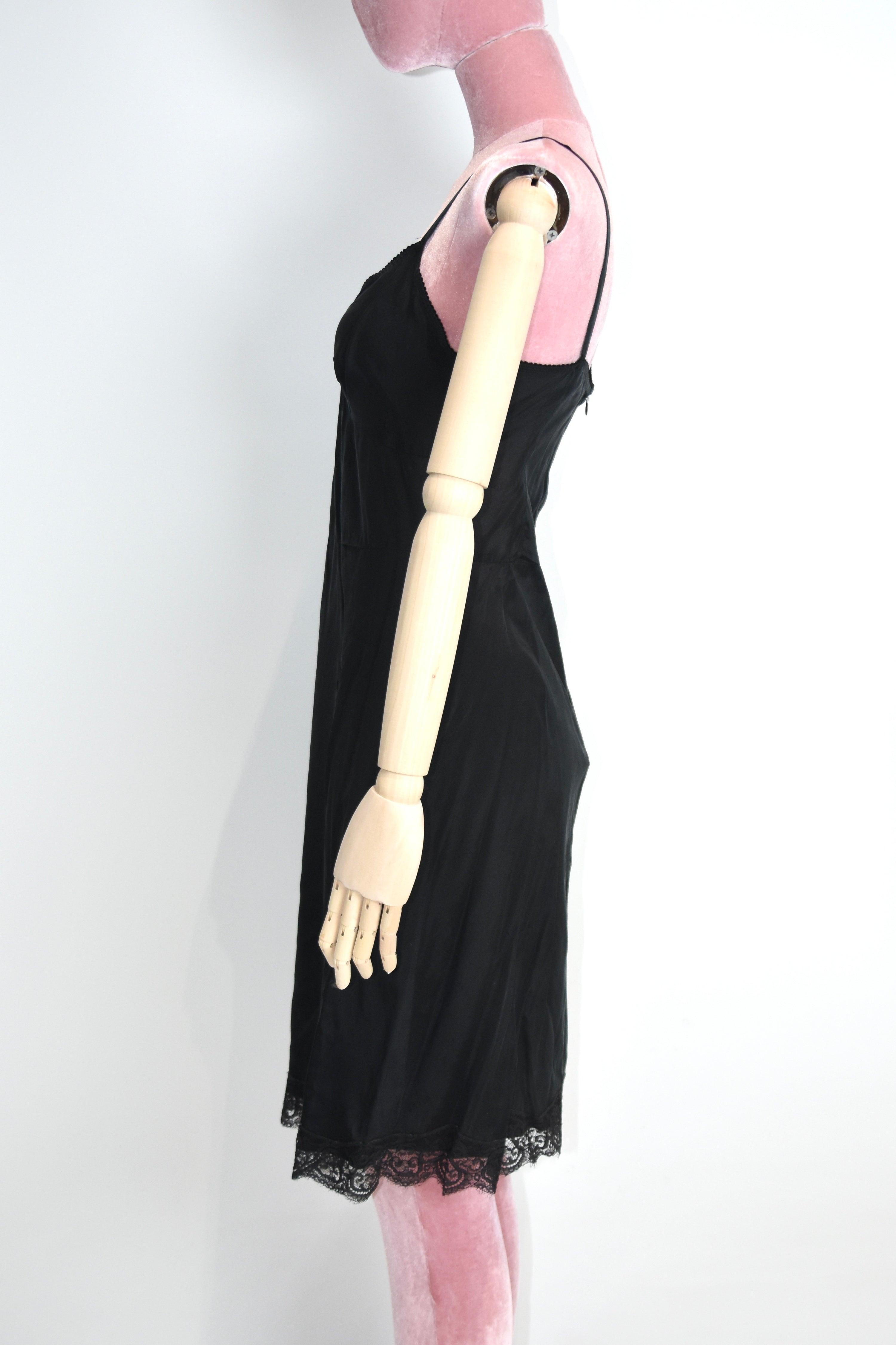 Dolce & Gabbana Black Silk Slip Dress with Lace Hem