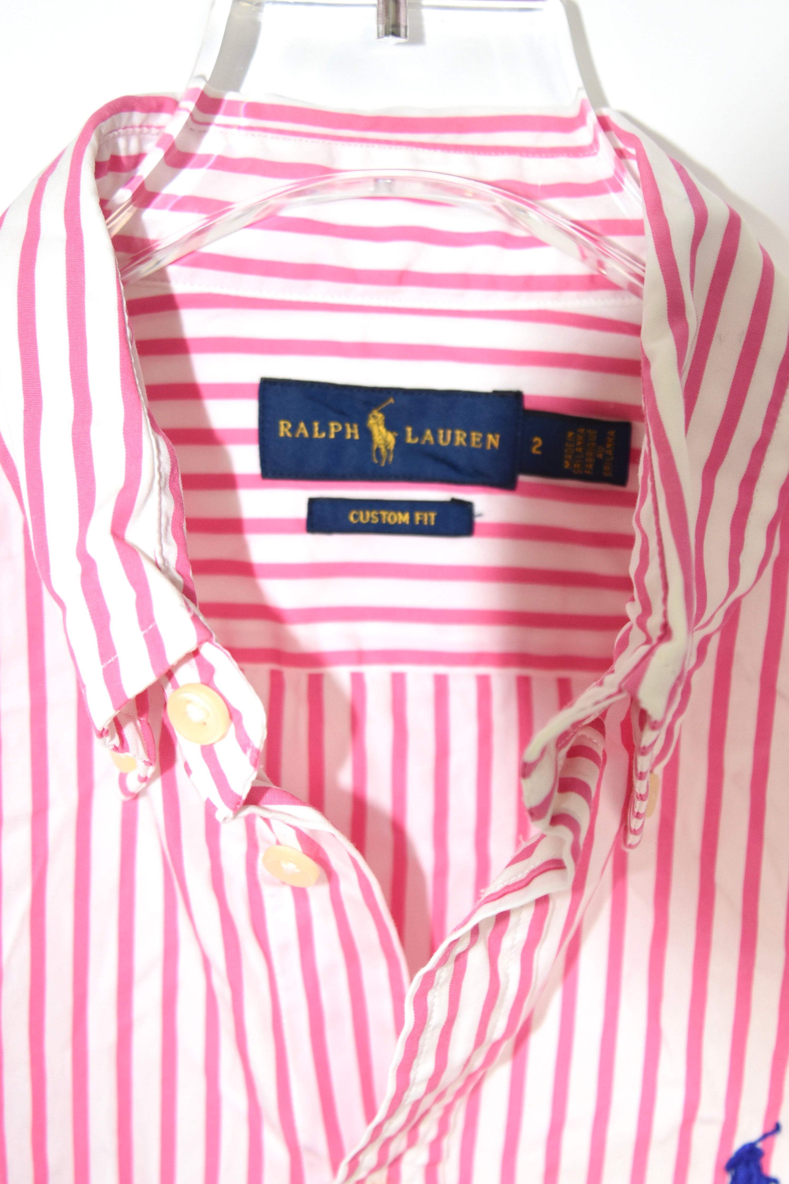 Ralph Lauren Pink White Striped Cotton Button-Down Shirt Women’s Custom Fit Preppy Oxford Blouse