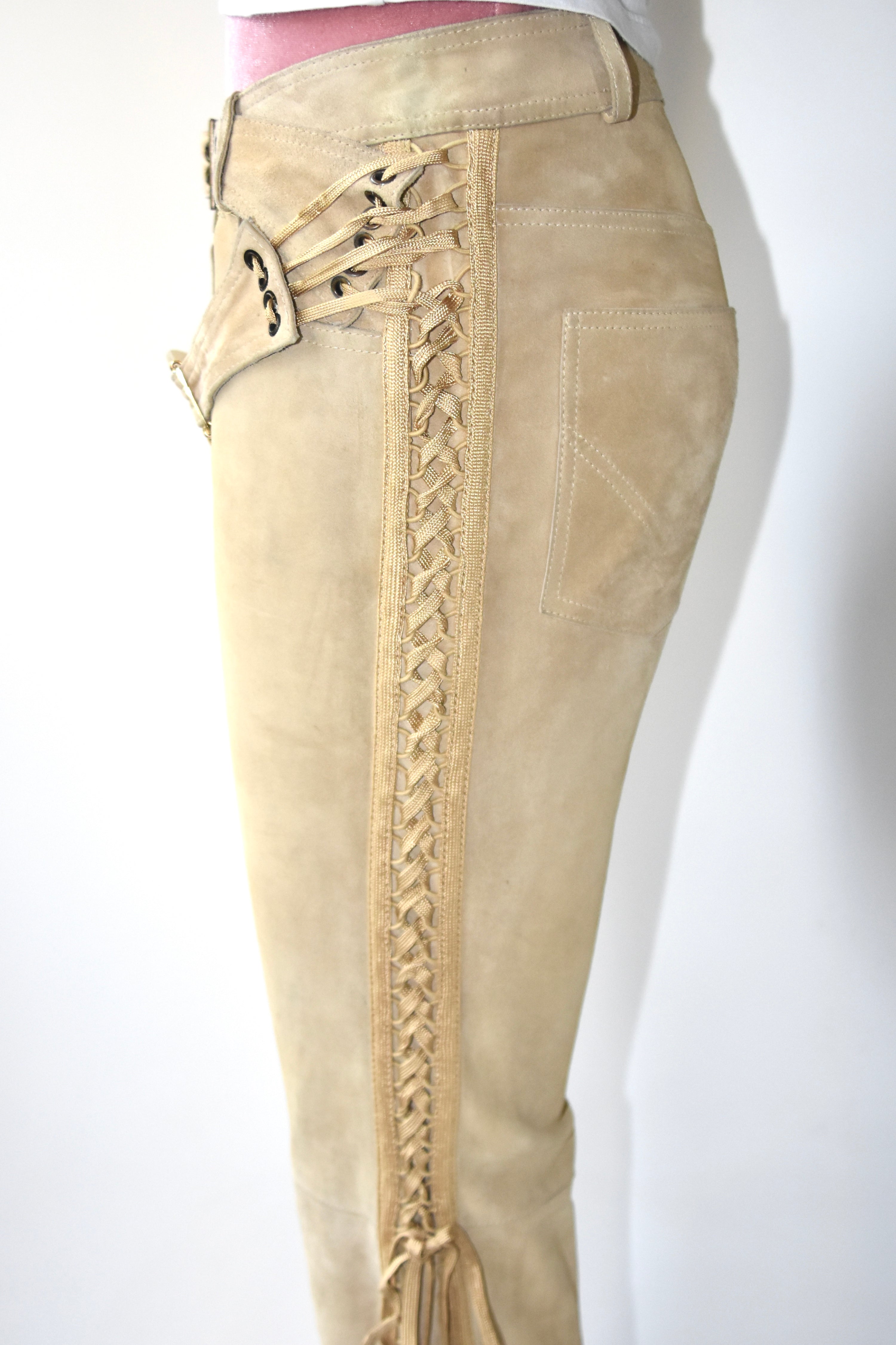 Christian Dior by John Galliano Suede Lace-Up Flared Trousers