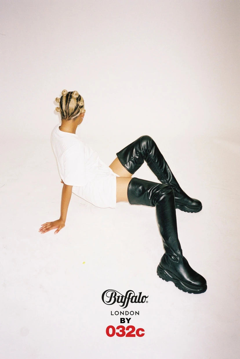 032c × Buffalo Leather Thigh-High Platform Boots – METAL 金