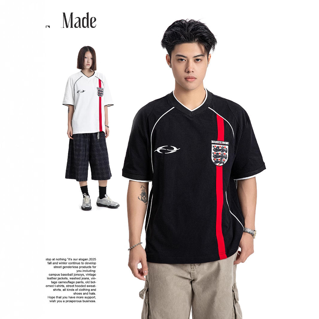 White and Black Trendy No.7 Beckham Print Football jersey loose short sleeve T-Shirt Top