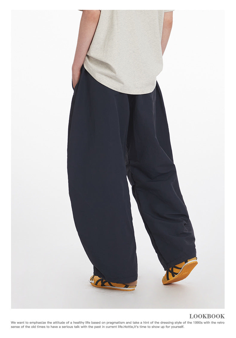 Men's Letter Print Pleated Casual Pants Women's Trendy Loose Cargo Wide-Leg Scimitar Pants