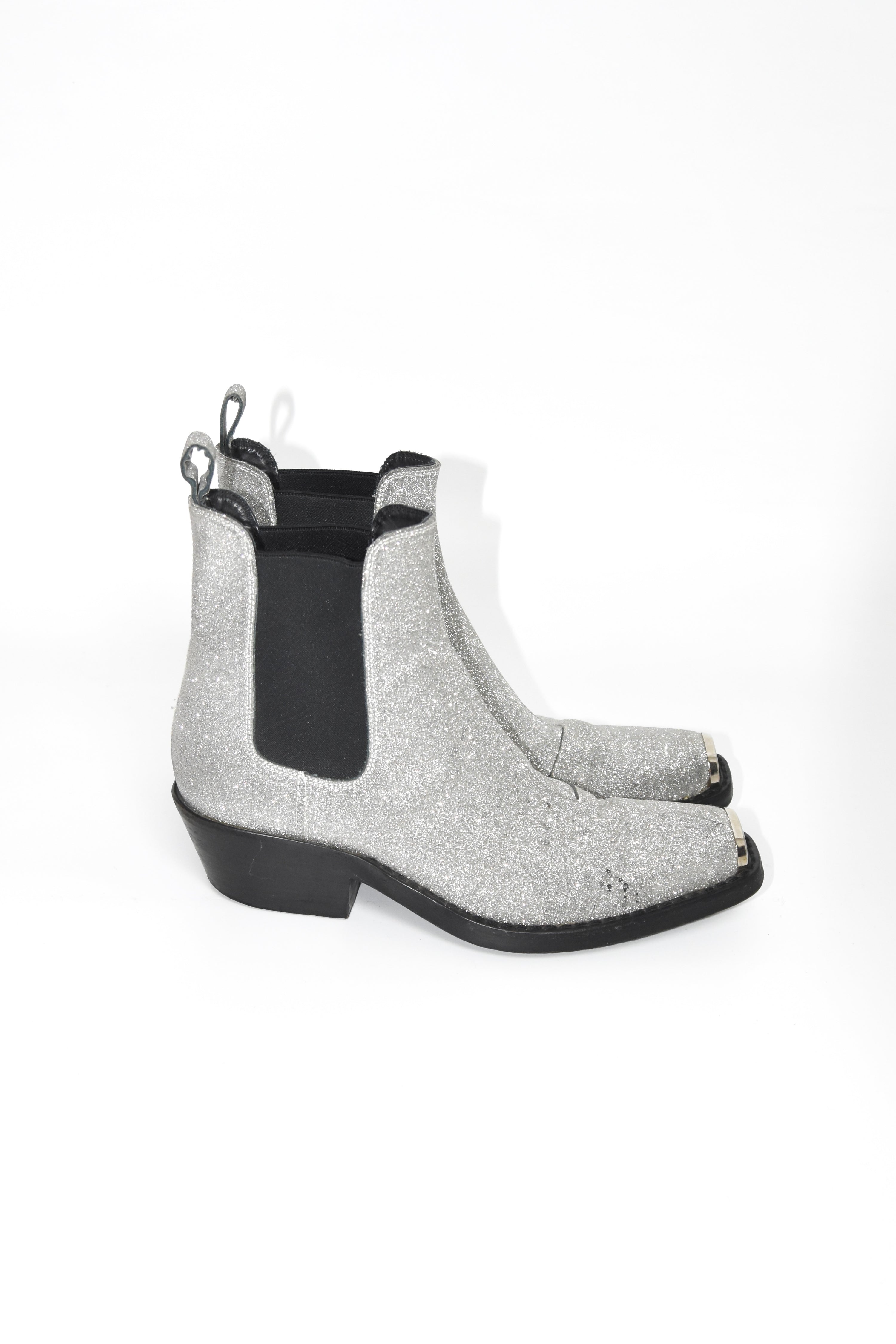 Calvin Klein 205W39NYC Silver Glitter Western Boots