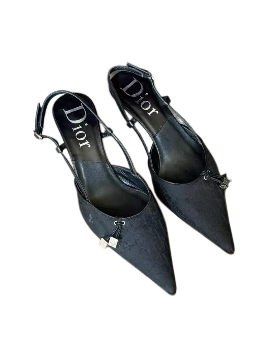 CHRISTIAN DIOR BY JOHN GALLIANO Rare Black Oblique Dice Monogram Pointed-Toe Slingback Heels