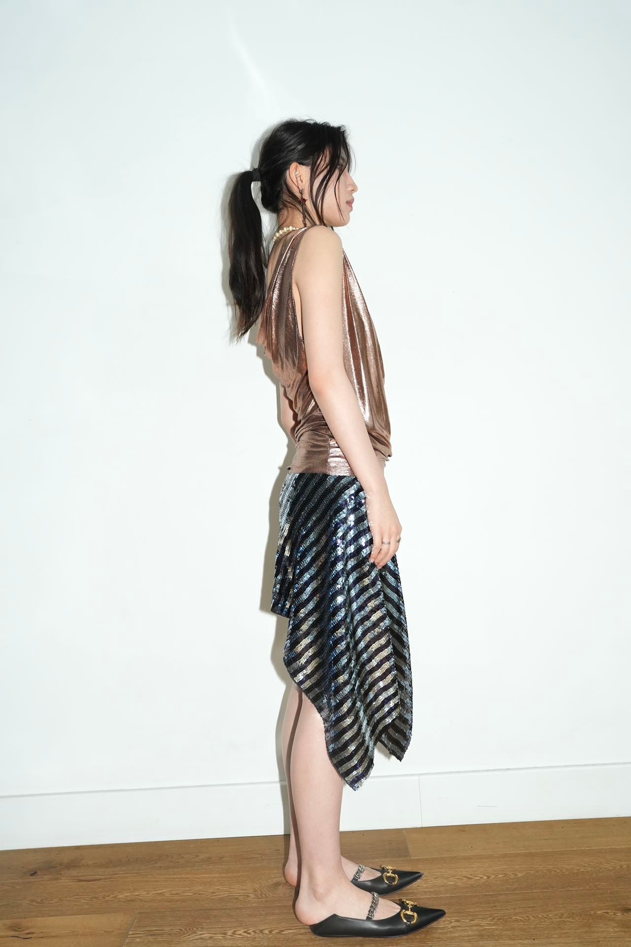 YAONOVA Asymmetric Sequin Skirt