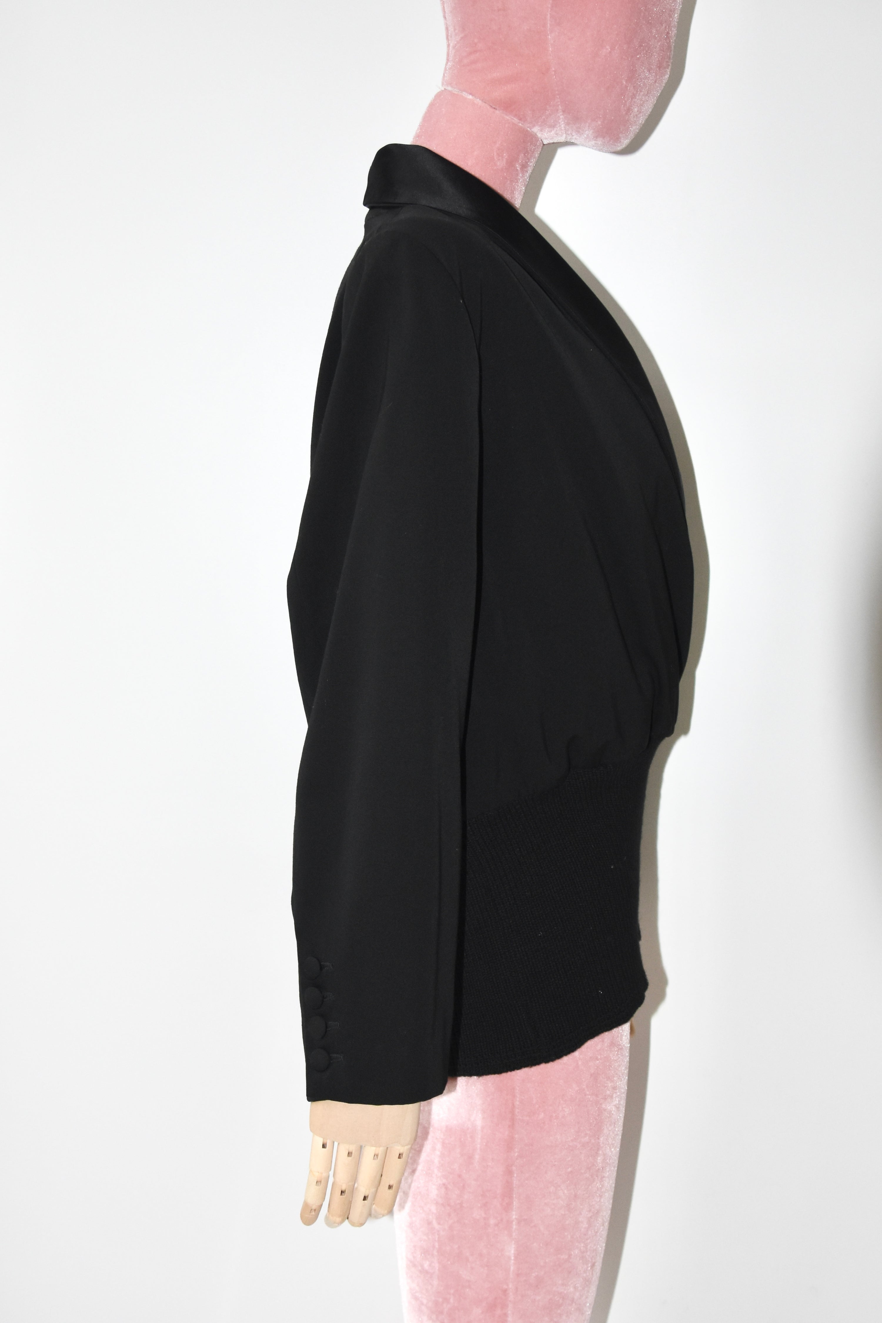 Jean Paul Gaultier Draped Silk Collar Knit-Hem Jacket