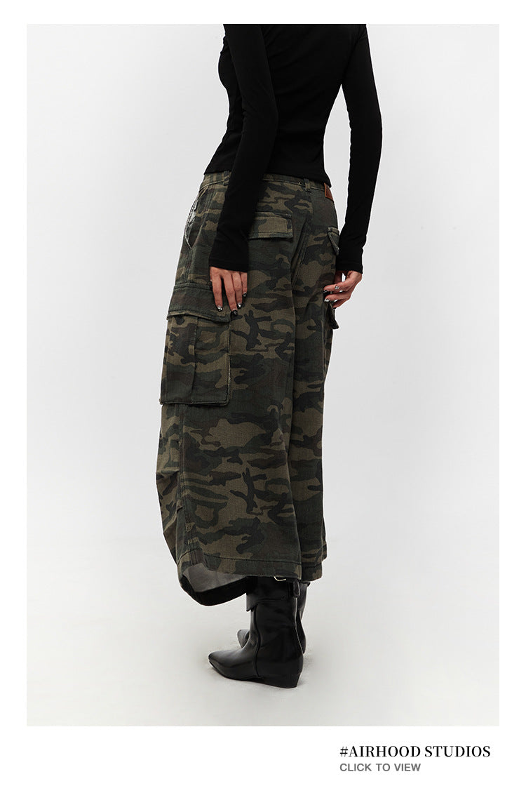 Retro Loose Camouflage Capri Pants American Style Casual Jeans for Men and Women High Street