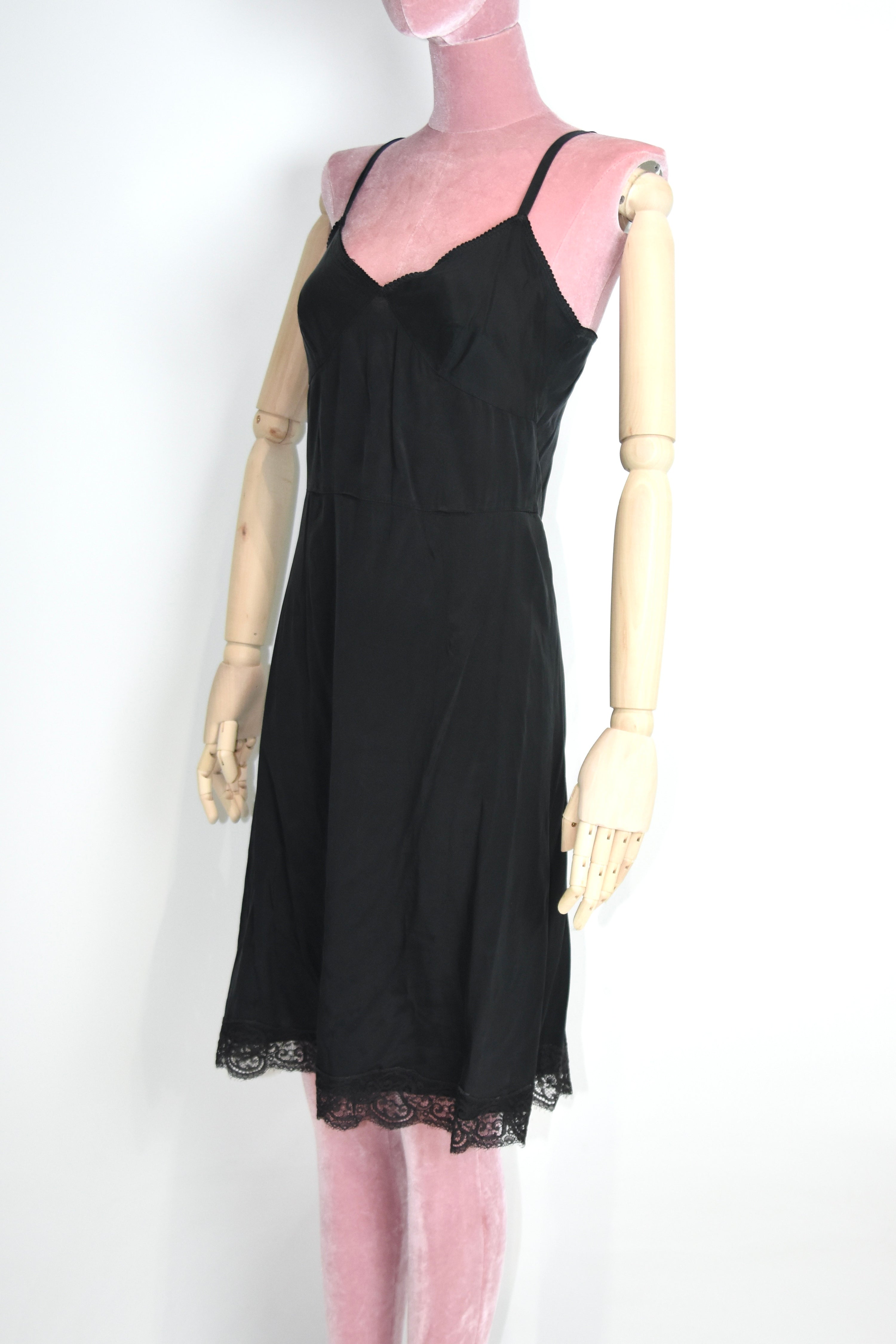 Dolce & Gabbana Black Silk Slip Dress with Lace Hem