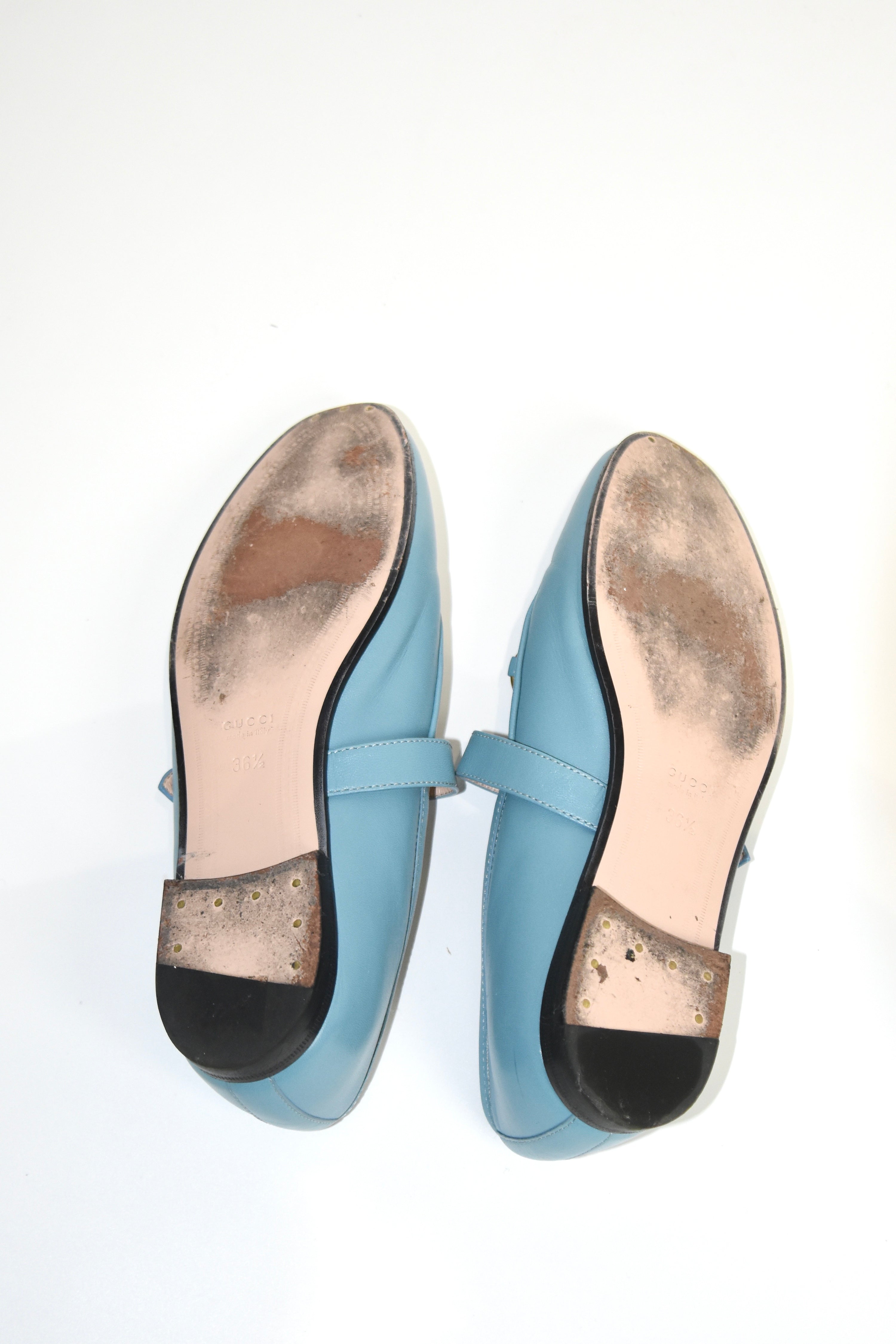 GUCCI Sky-Blue Leather Mary Jane Horsebit Loafers