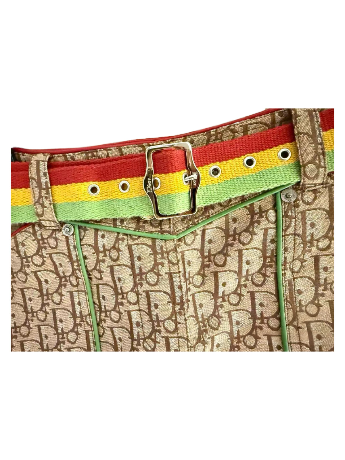 CHRISTIAN DIOR BY JOHN GALLIANO Rare Jamaica Rainbow Oblique Belt Mini Skirt
