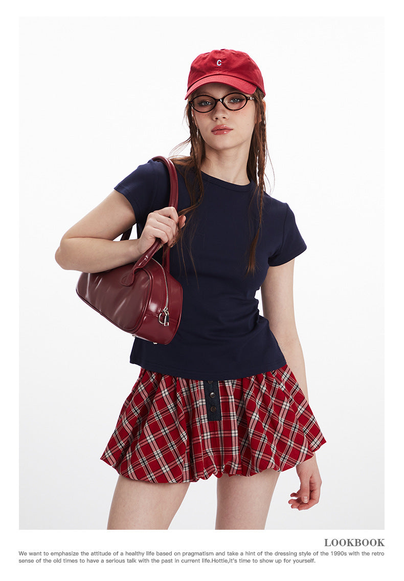 Basic Style Solid Color t Women's Short Sleeve Slim Fit Round Neck Short Top Summer