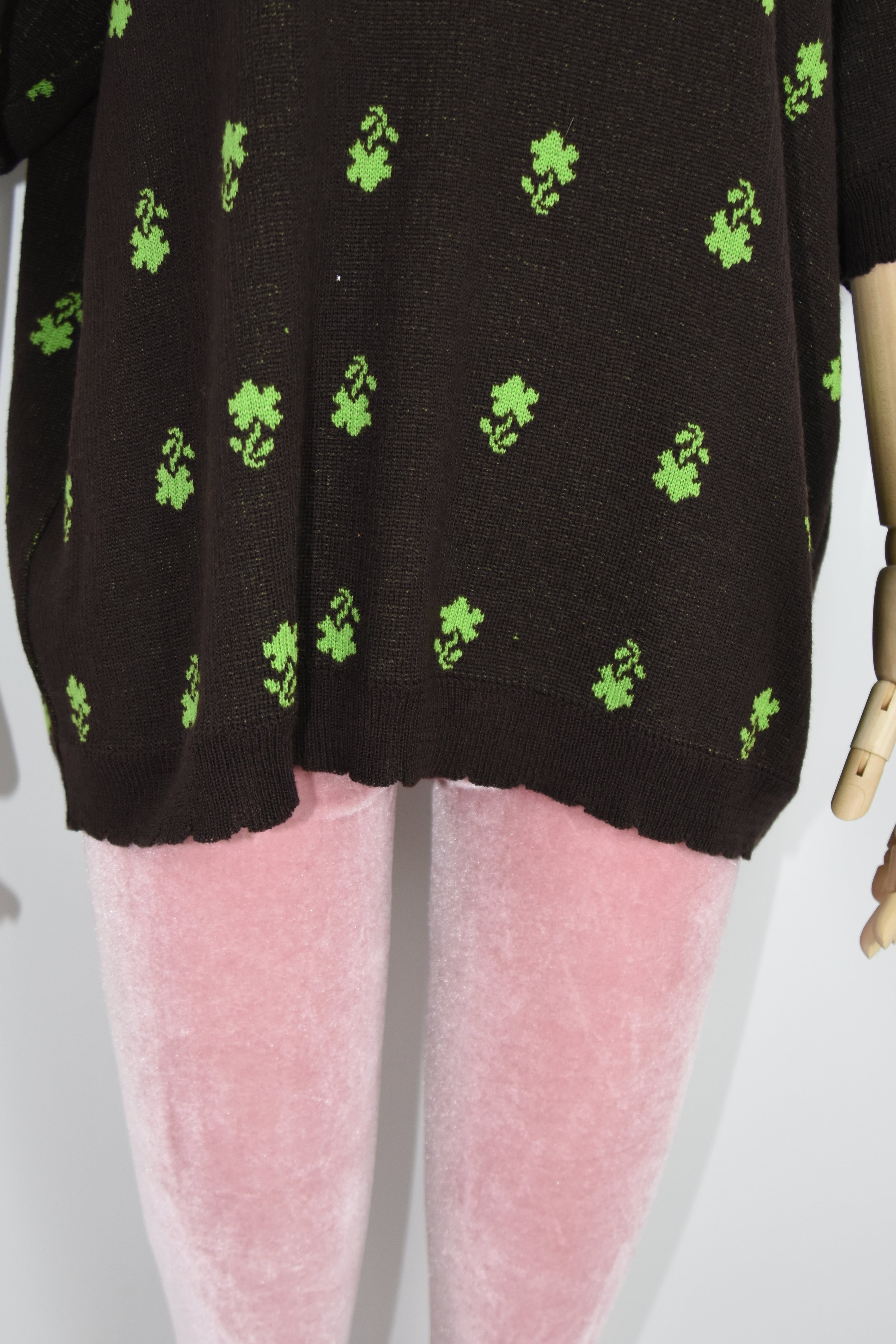 SKARULE Green Floral Jacquard Knit Polo Shirt