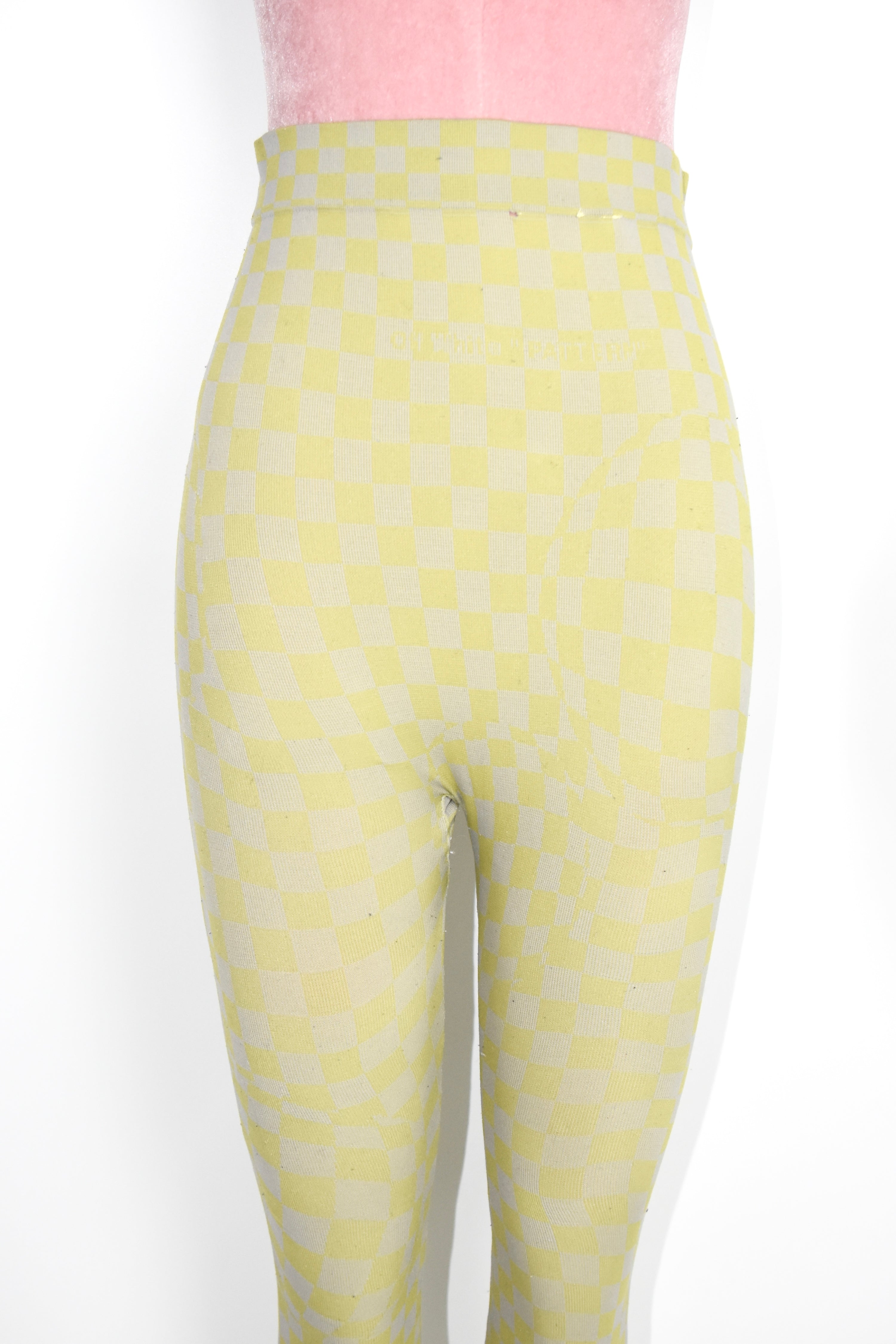 Off-White Yellow-Grey Checkered Knit Leggings