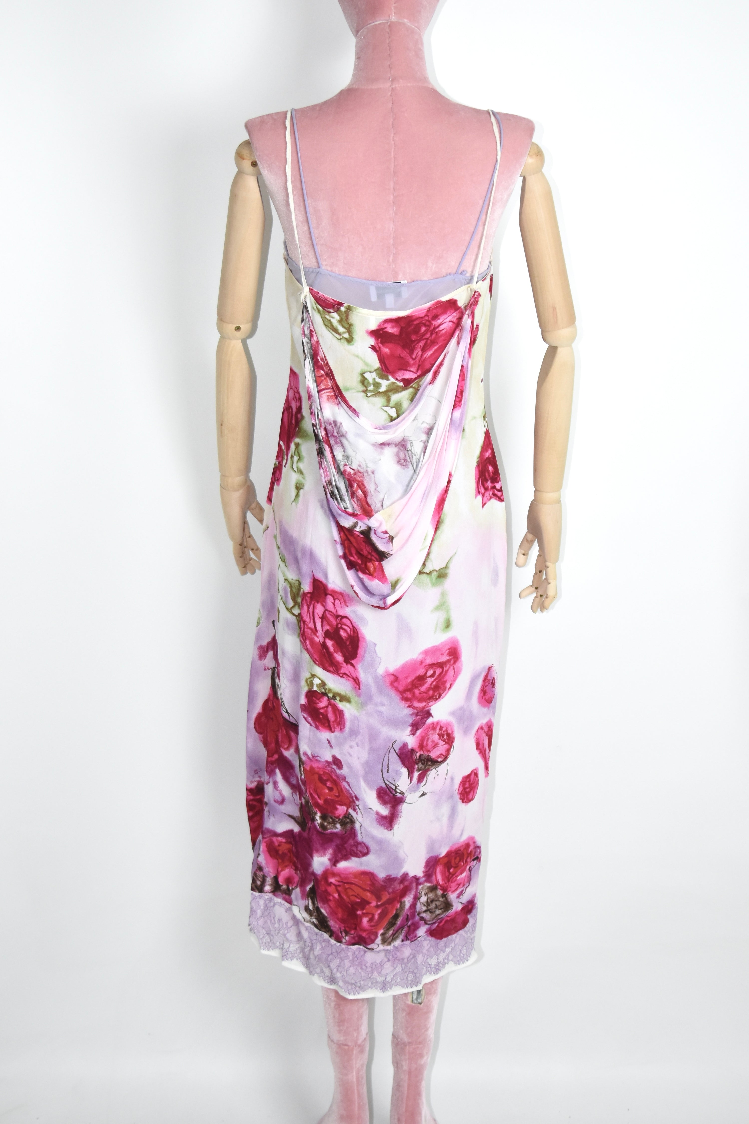 Blumarine F/W 1997 Rose-Print Layered Hooded Slip Dress